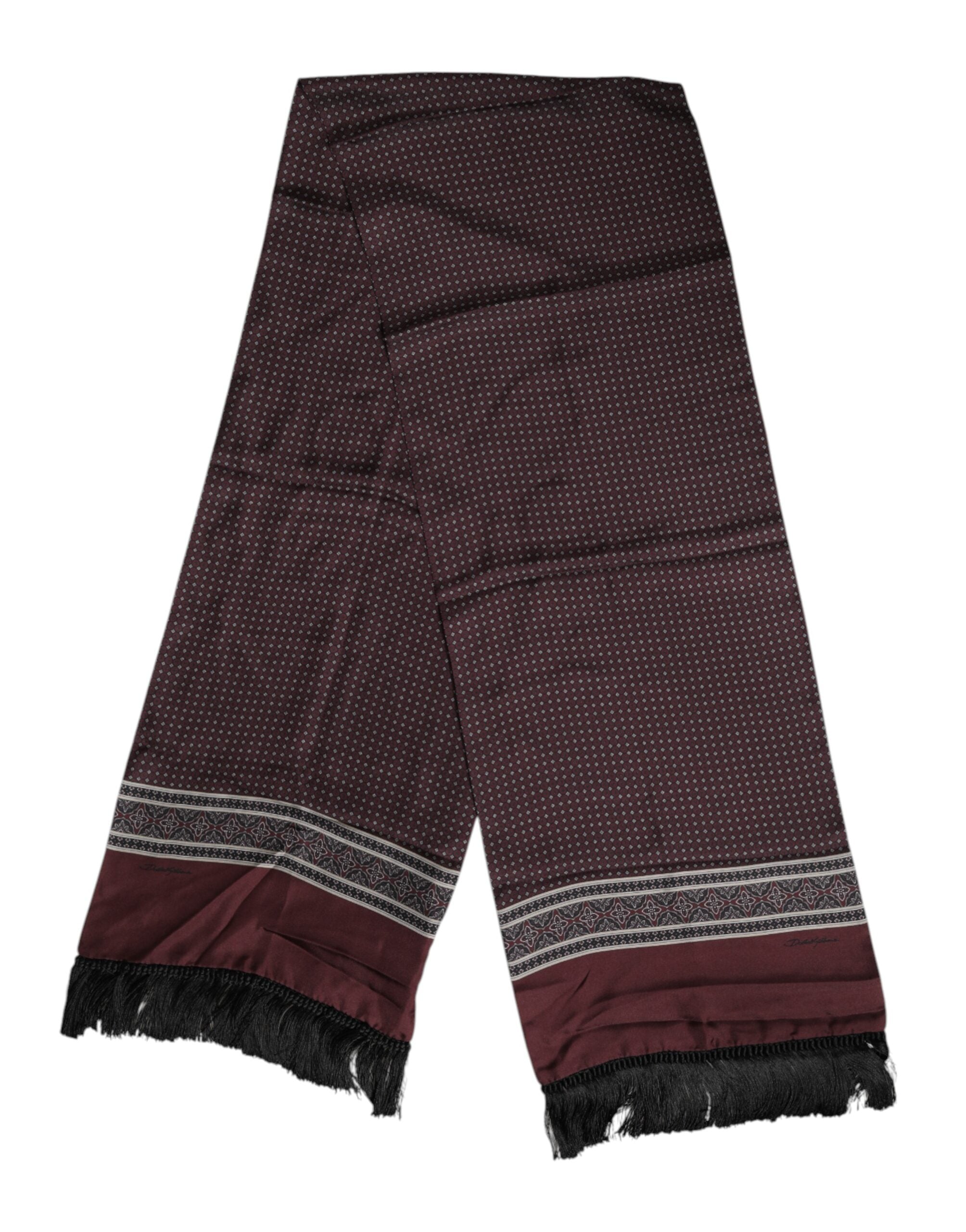 Maroon Dotted Silk Fringes Foulard Scarf - ventzia