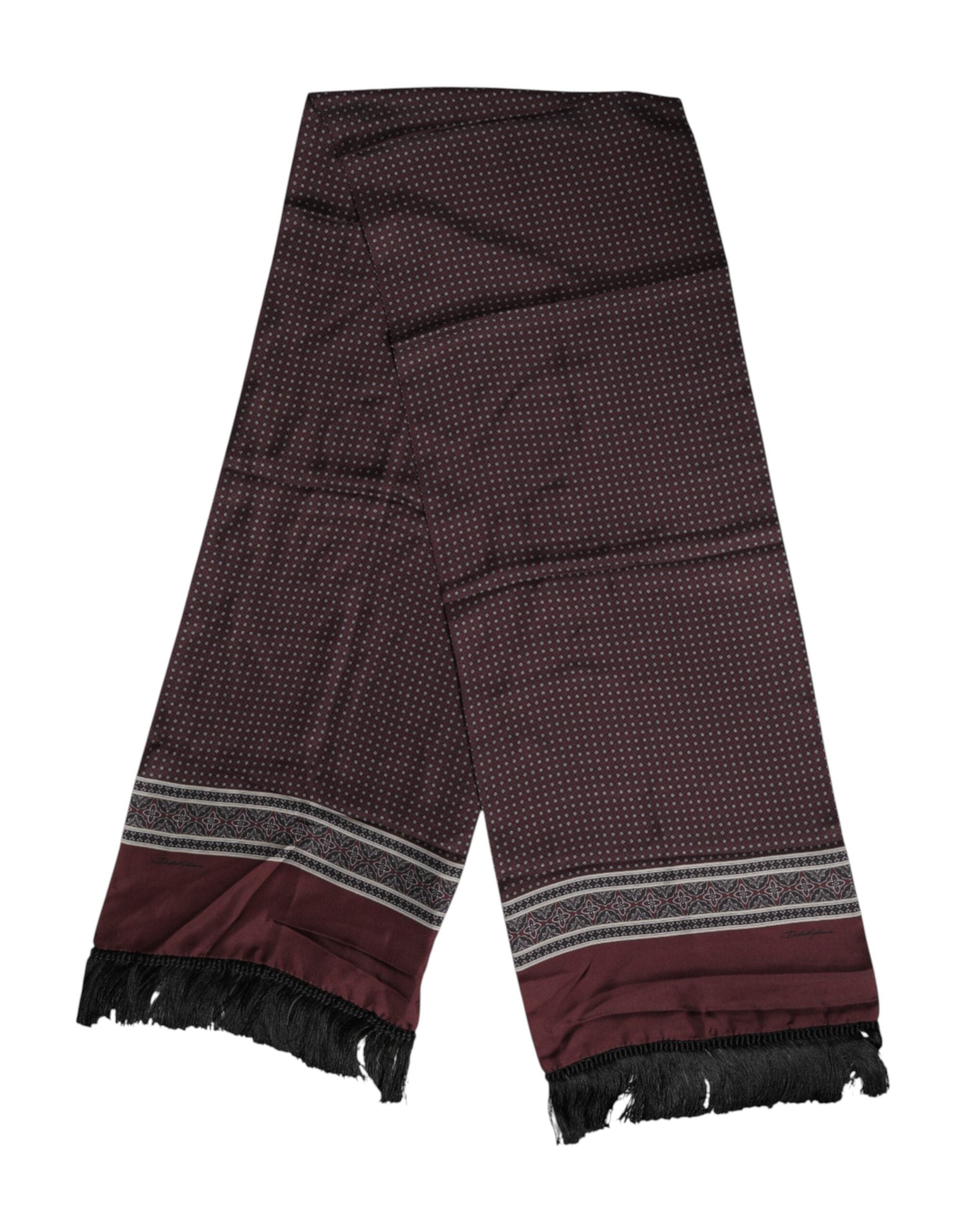 Maroon Dotted Silk Fringes Foulard Scarf - ventzia