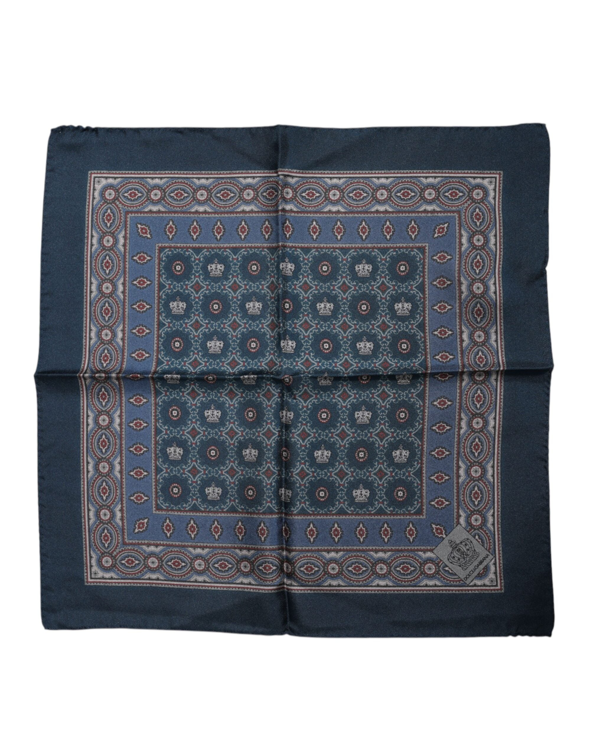 Blue Printed Silk Square Men Foulard Scarf - ventzia