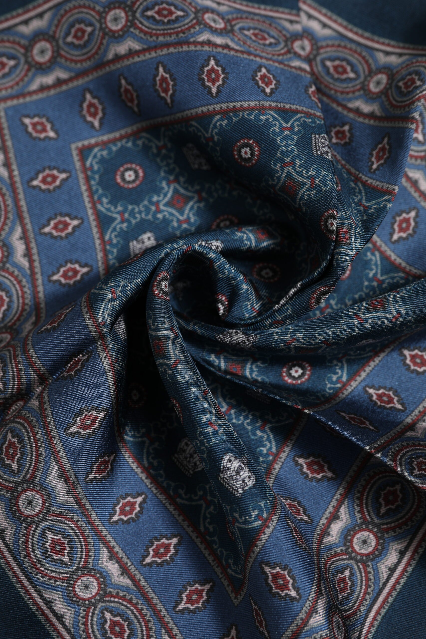 Blue Printed Silk Square Men Foulard Scarf - ventzia