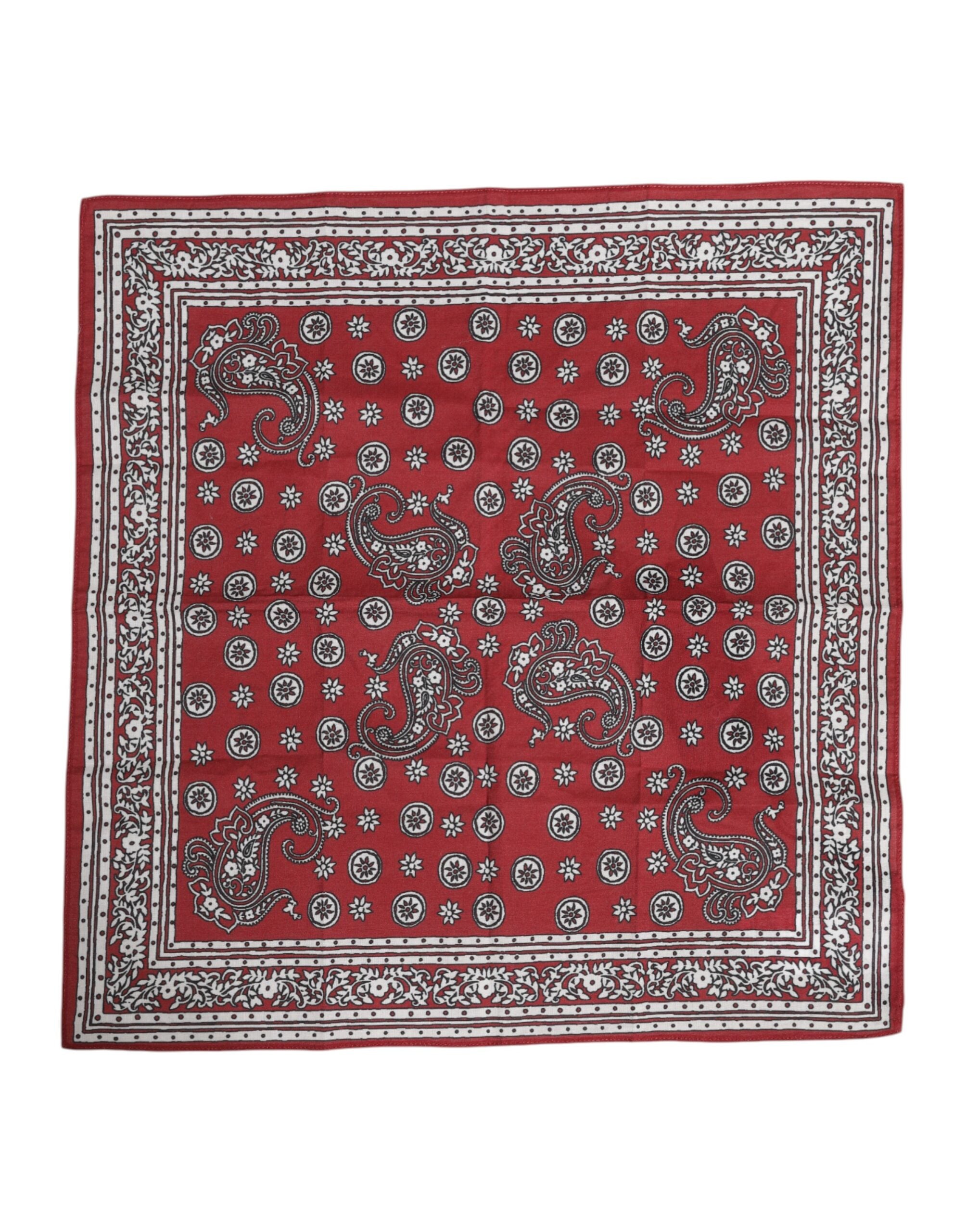 Red Floral Cotton Square Foulard Scarf - ventzia