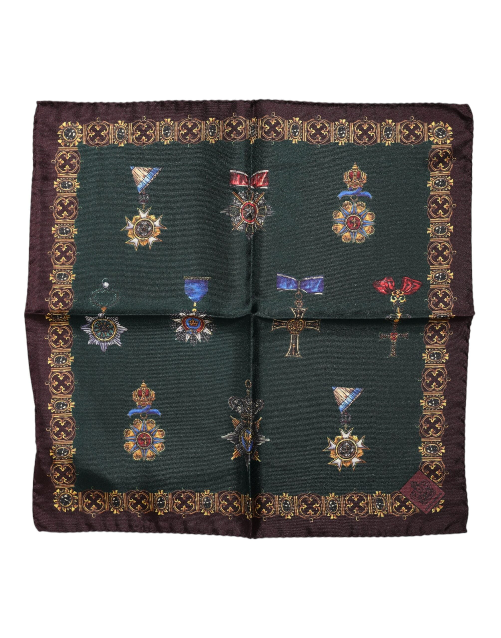 Green Medals Silk Square Foulard Scarf - ventzia