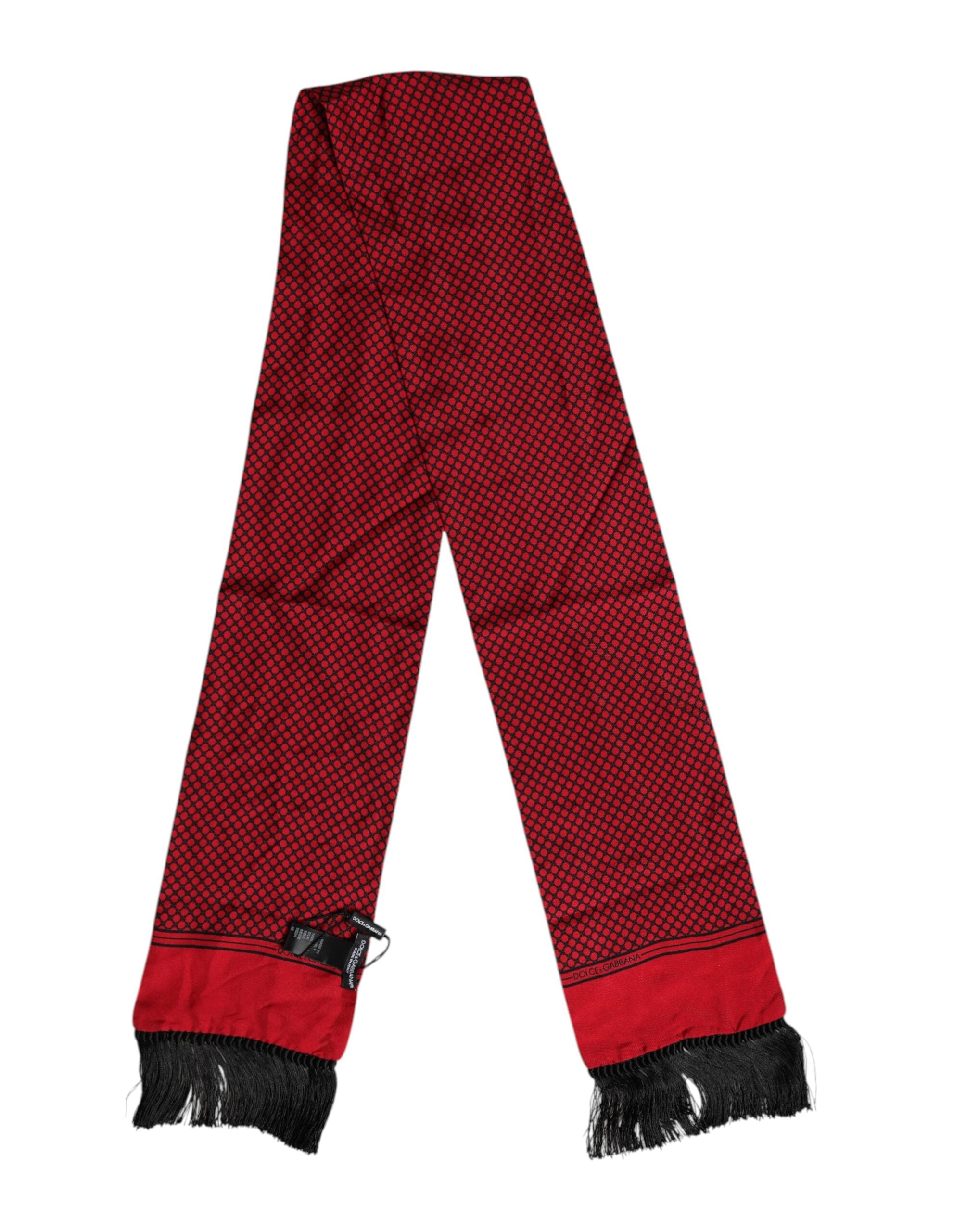 Red Dotted Silk Fringes Men Foulard Scarf - ventzia