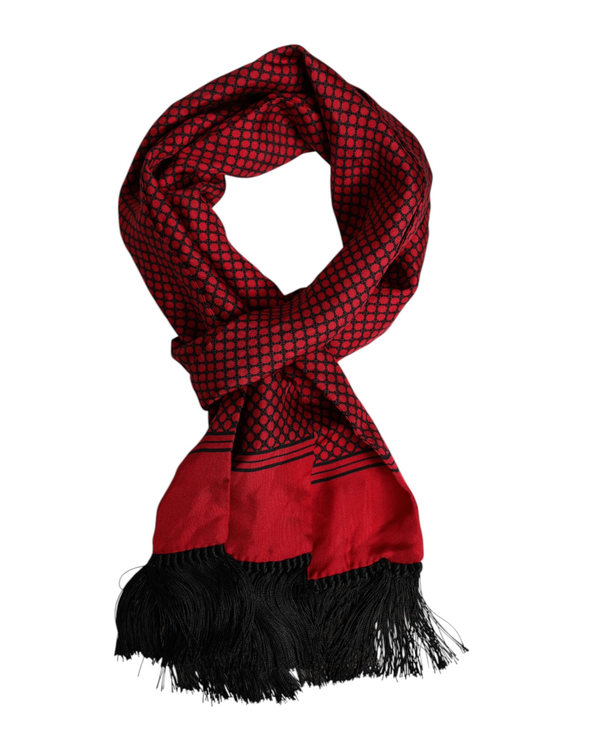 Red Dotted Silk Fringes Men Foulard Scarf - ventzia