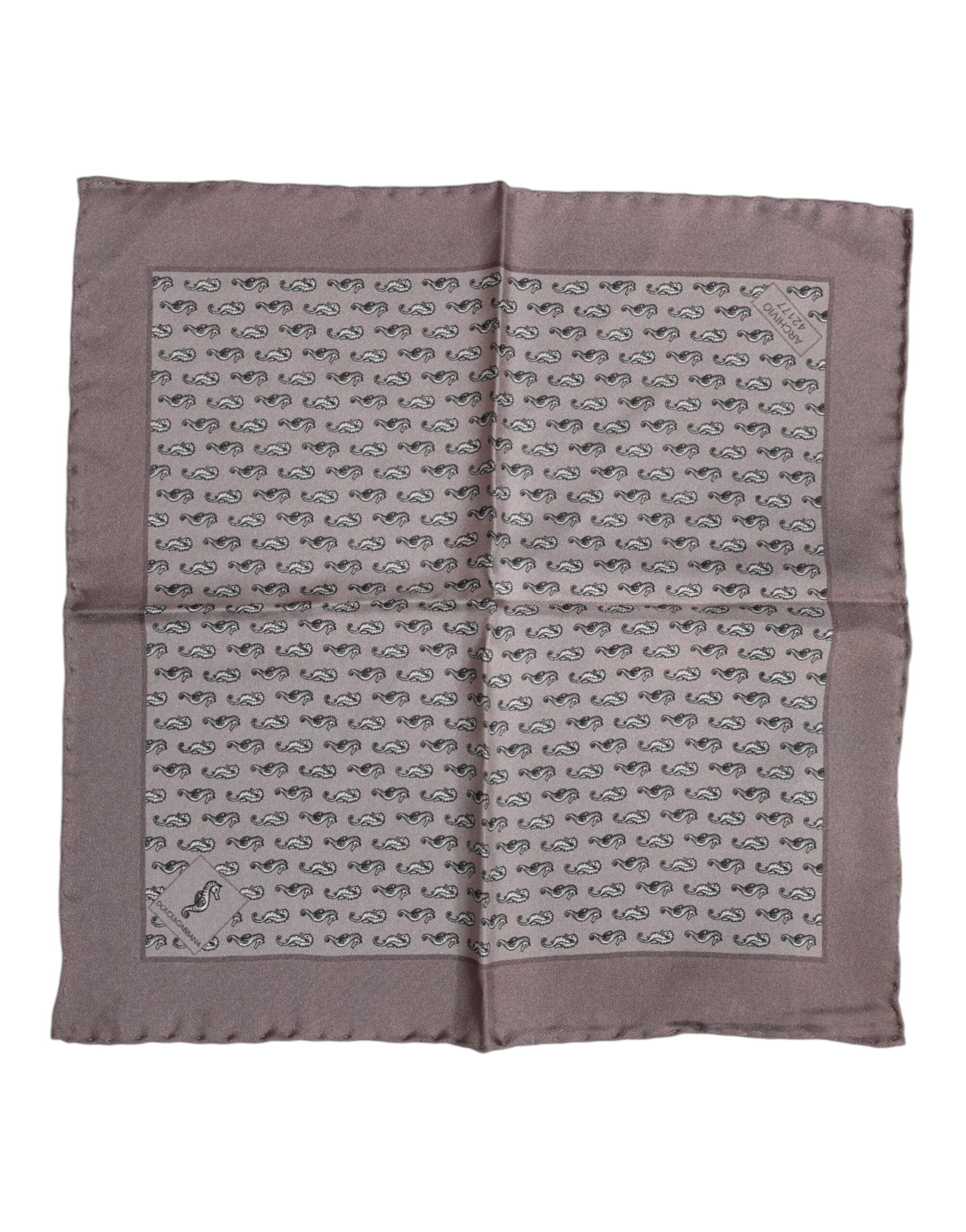 Brown Sea Horse Silk Square Foulard Scarf - ventzia