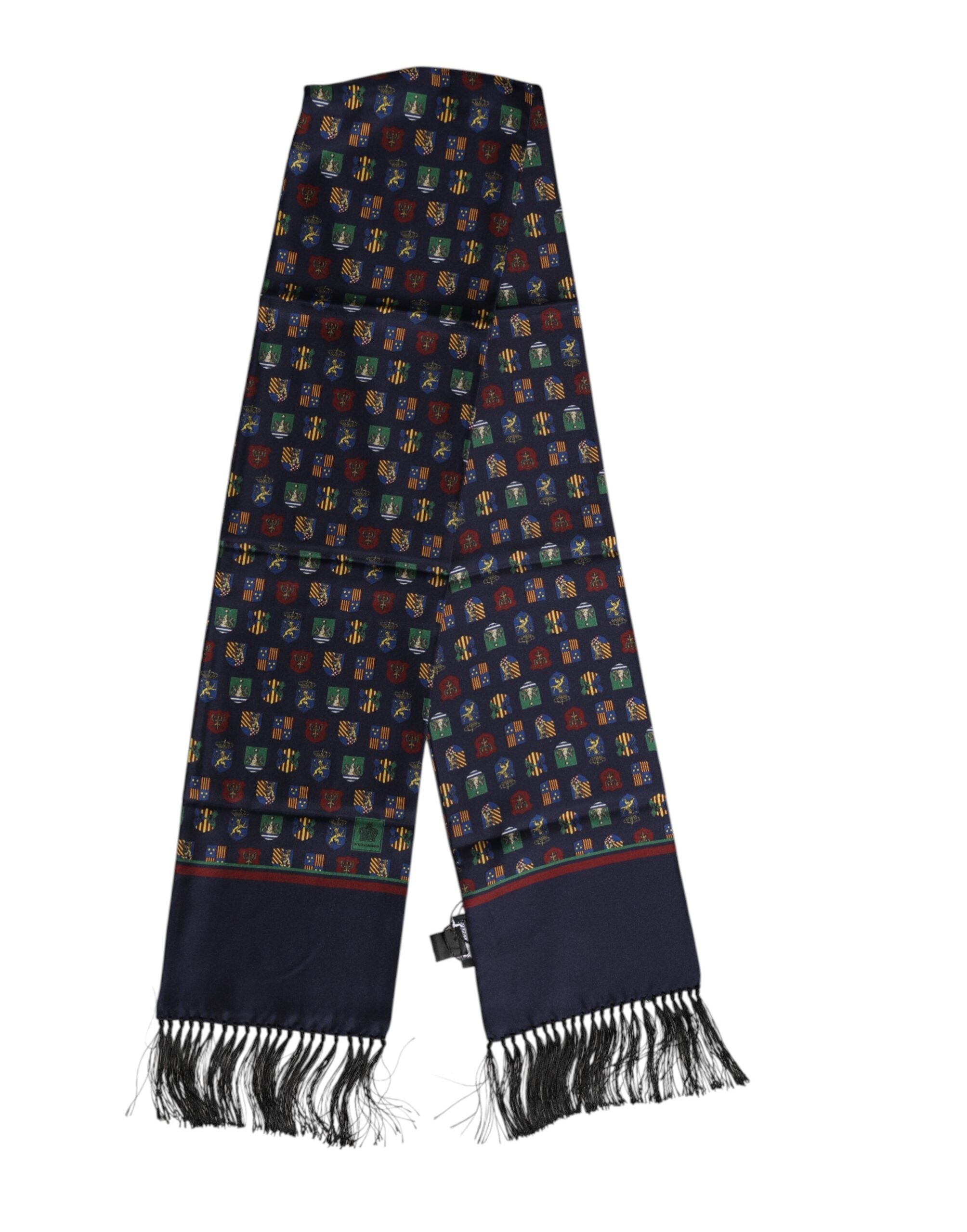 Blue Silk Printed Fringes Foulard Scarf - ventzia