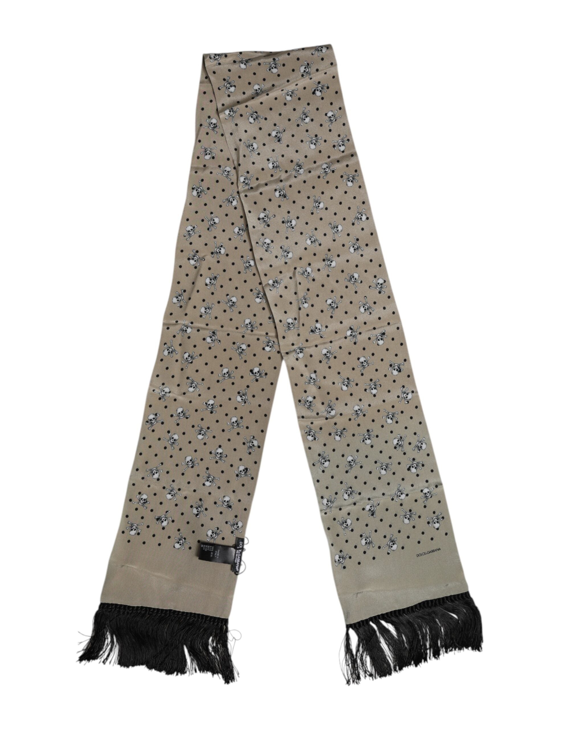 Gray Skulls Silk Fringes Men Foulard Scarf - ventzia