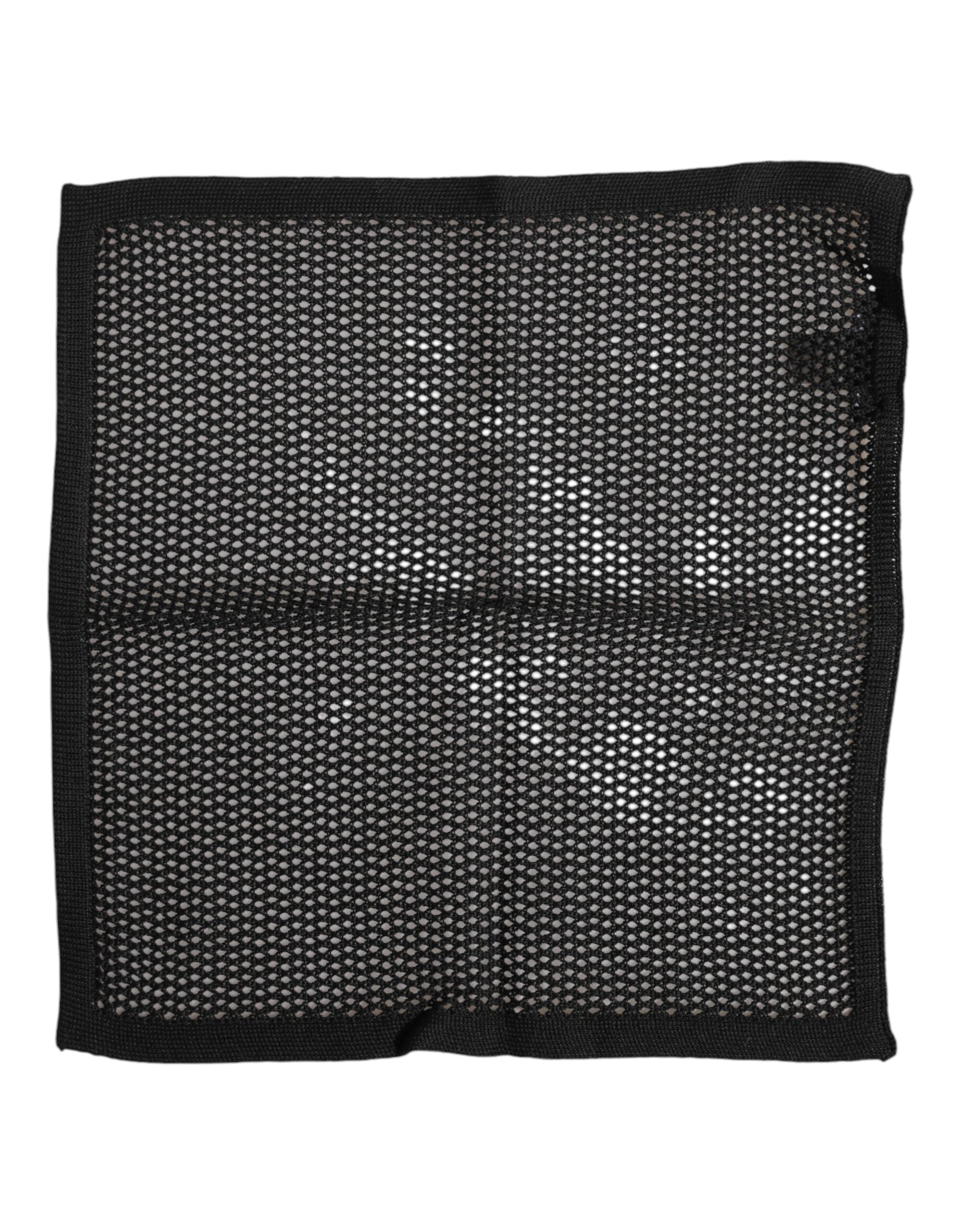 Black Patterned Cotton Square Foulard Scarf - ventzia