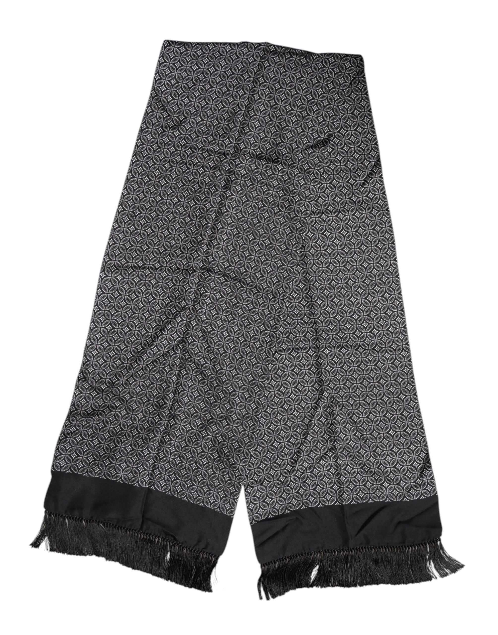 Black Patterned Fringes Men Foulard Scarf - ventzia