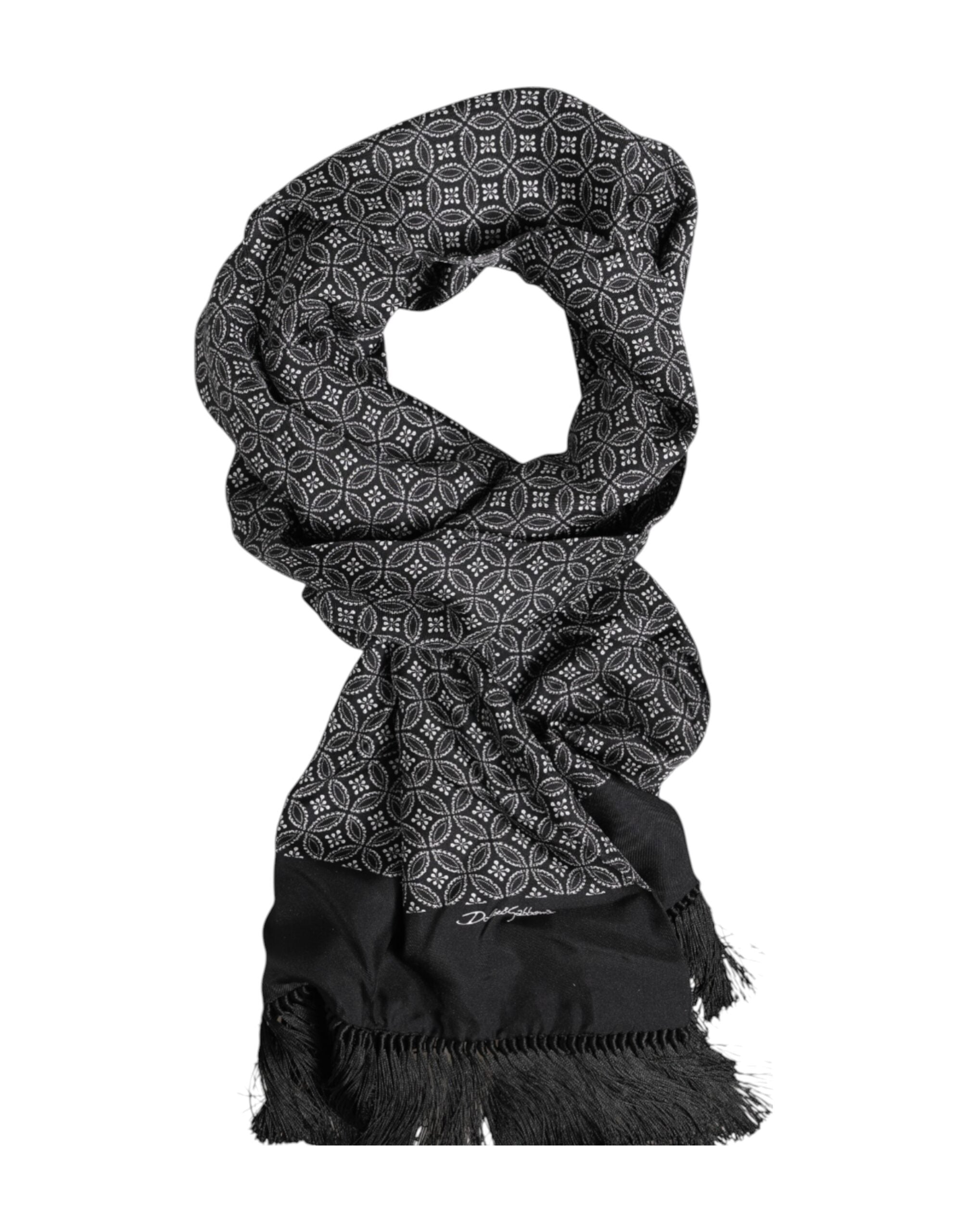 Black Patterned Fringes Men Foulard Scarf - ventzia