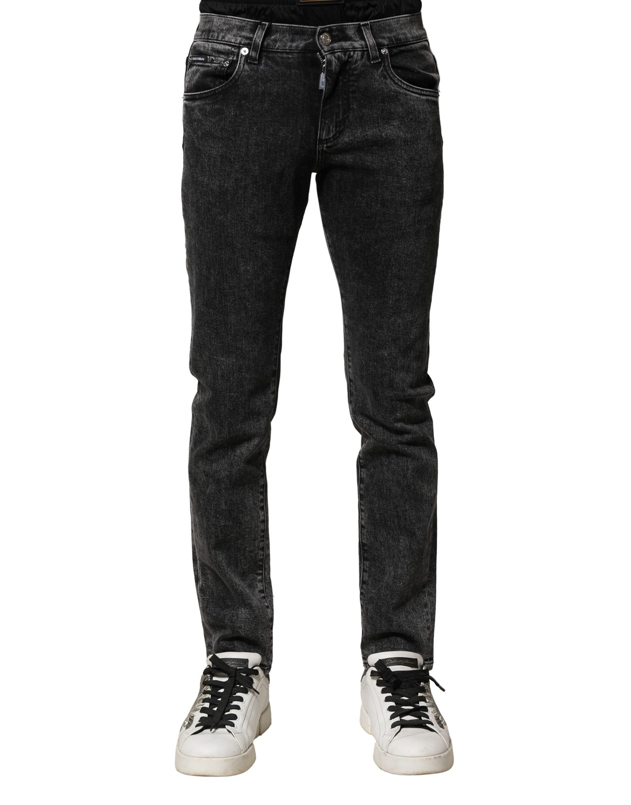 Black Washed Double Waistband Denim Jeans - ventzia