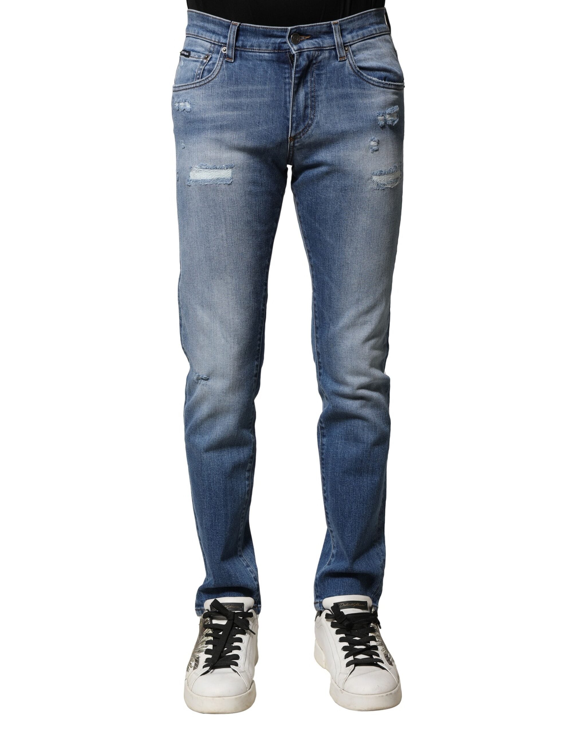 Blue Washed Cotton Skinny Men Denim Jeans - ventzia