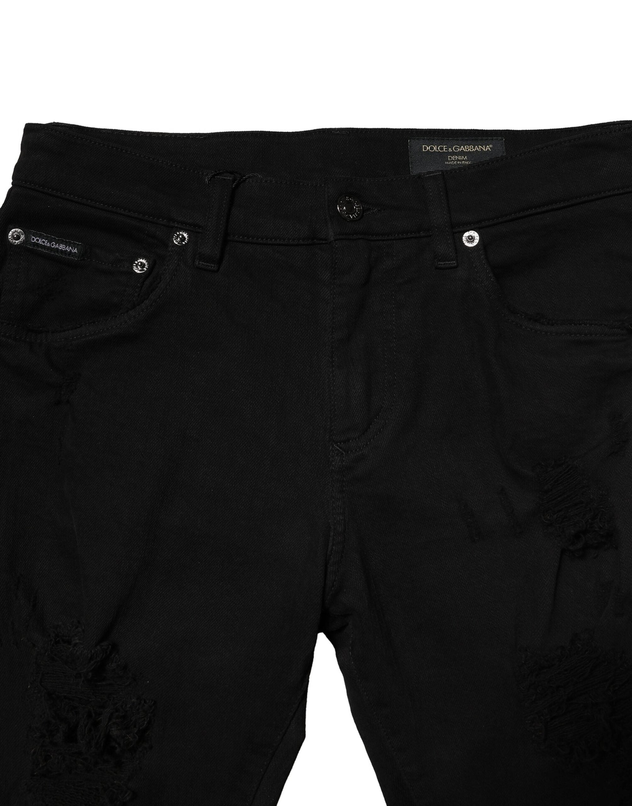 Black Cotton Logo Plaque Slim Denim Jeans - ventzia