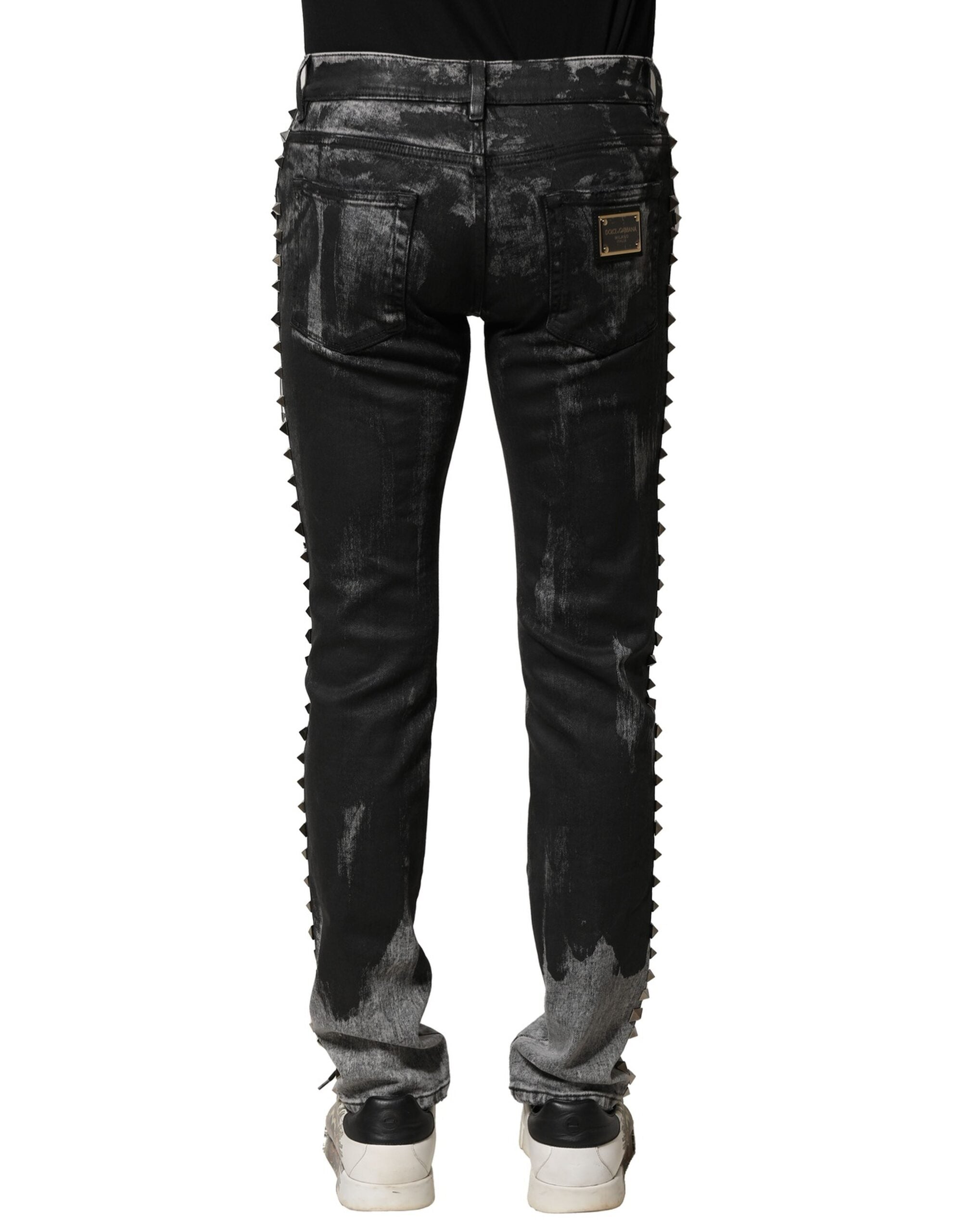 Black Washed Embellished Skinny Denim Jeans - ventzia