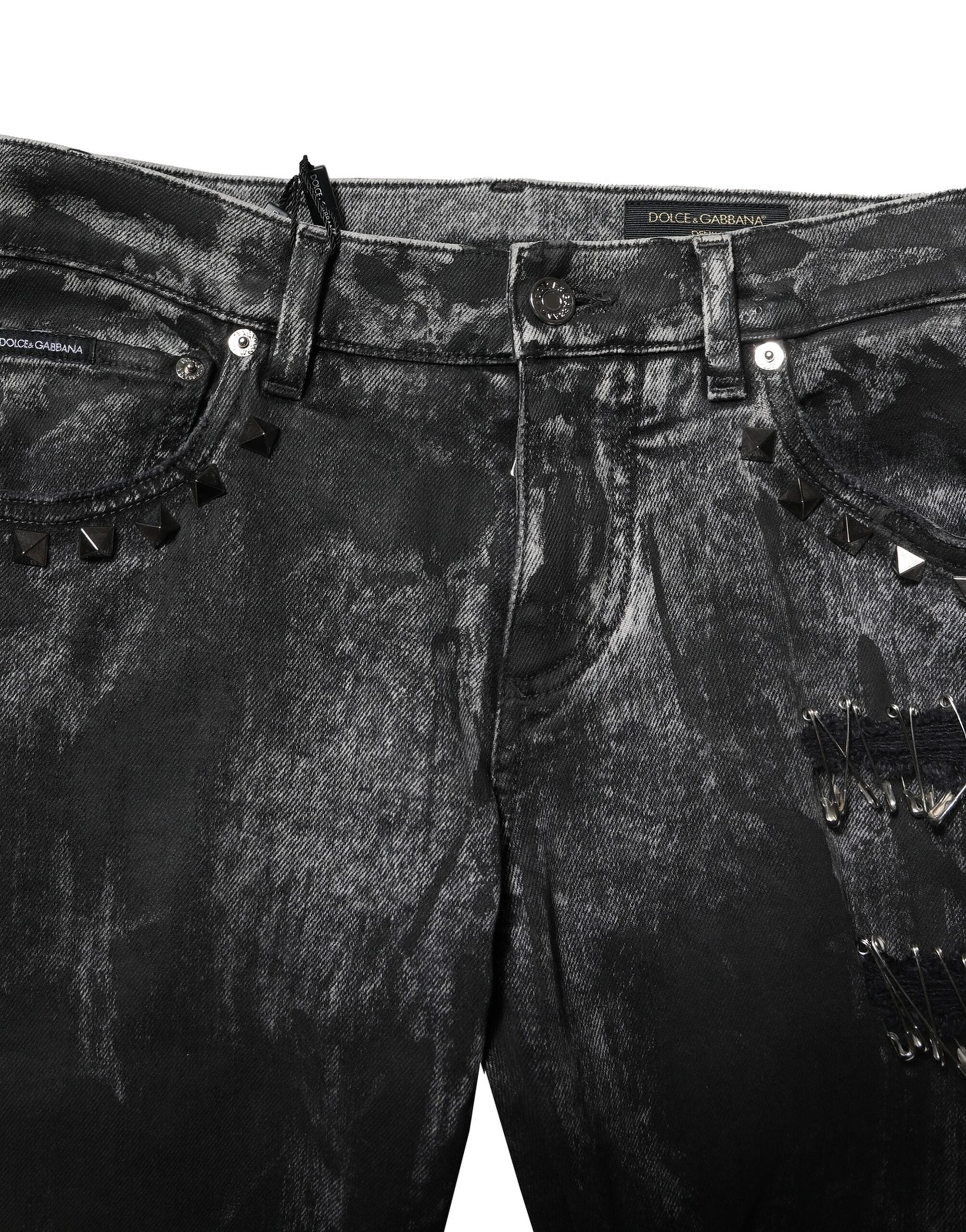 Black Washed Embellished Skinny Denim Jeans - ventzia