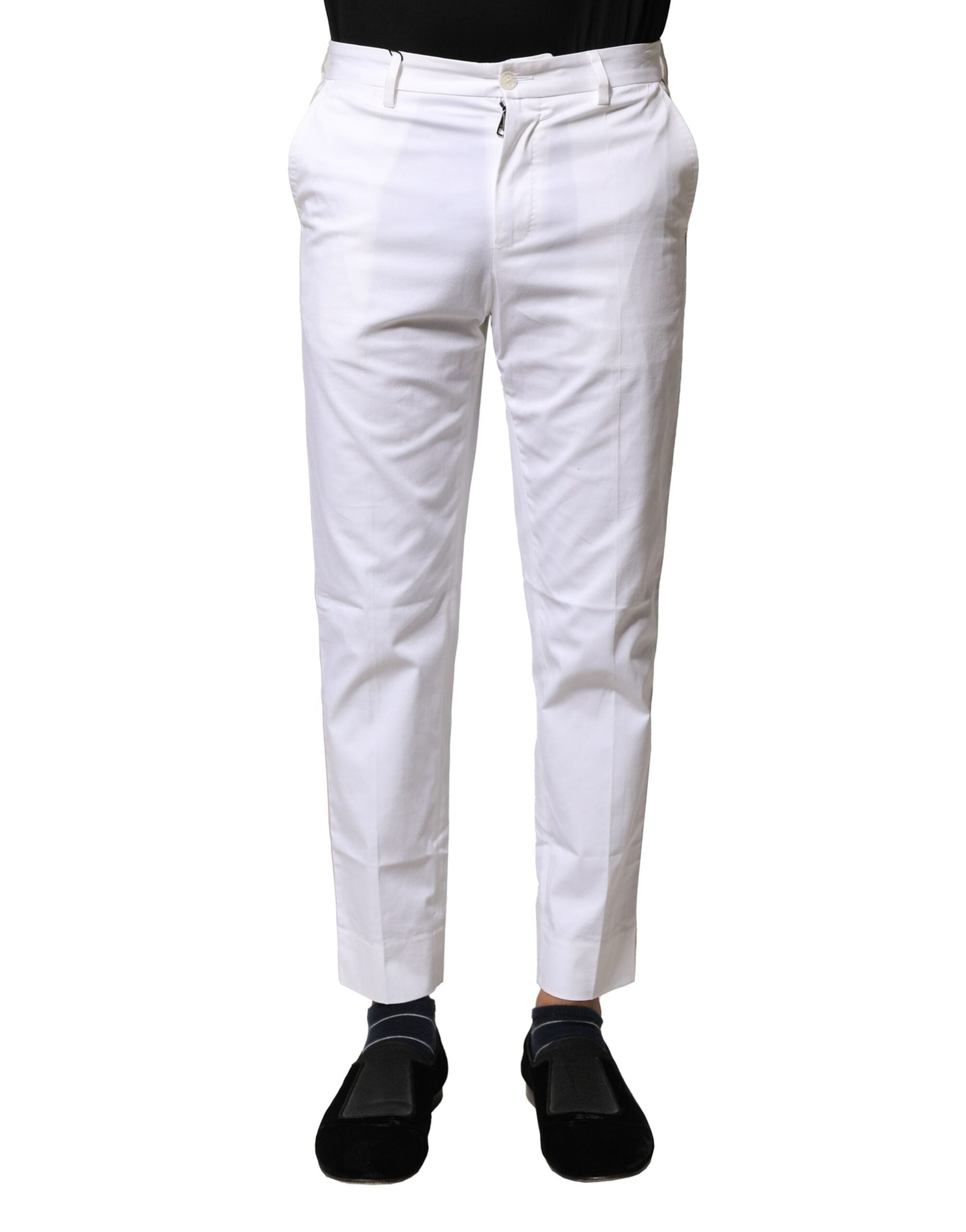 White Cotton Straight Logo Men Pants - ventzia