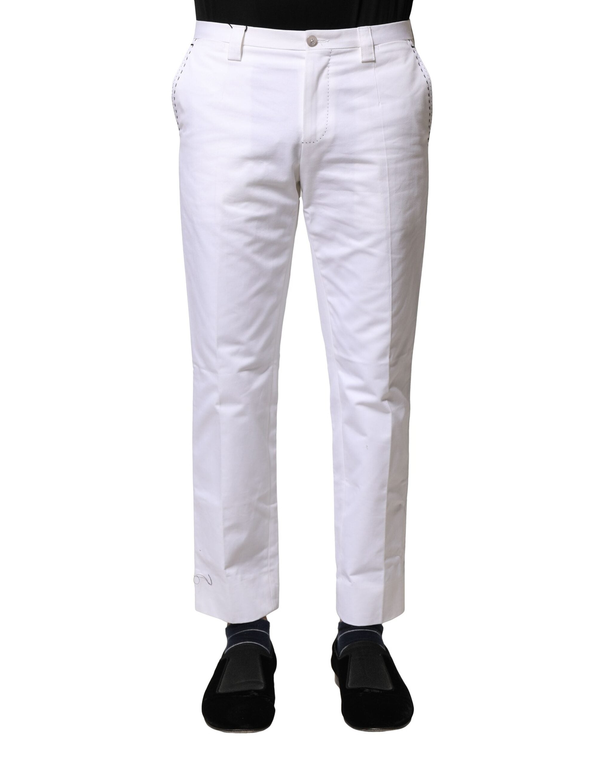 White Cotton Straight Logo Men Pants - ventzia