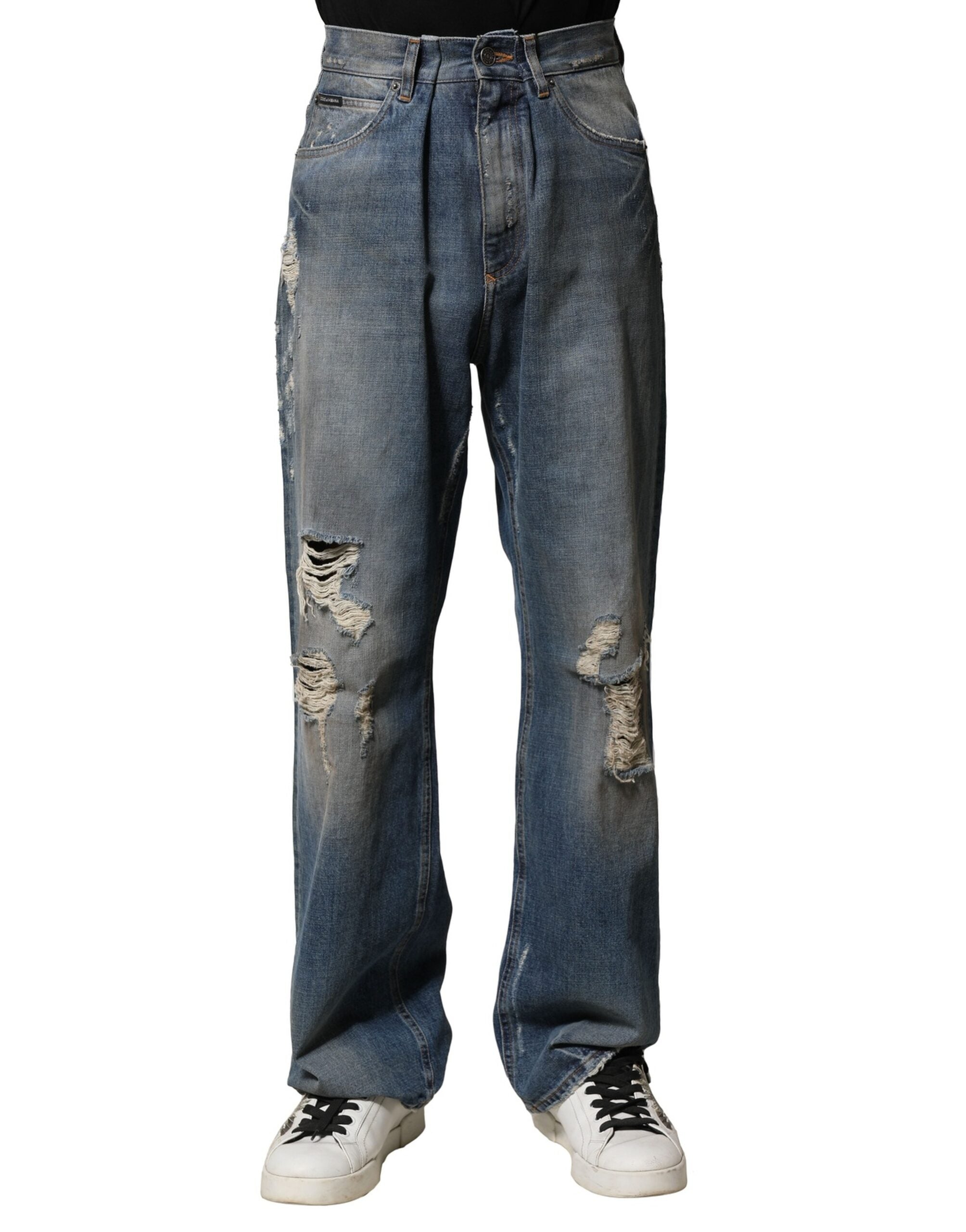 Blue Cotton Tattered Men Denim Jeans - ventzia