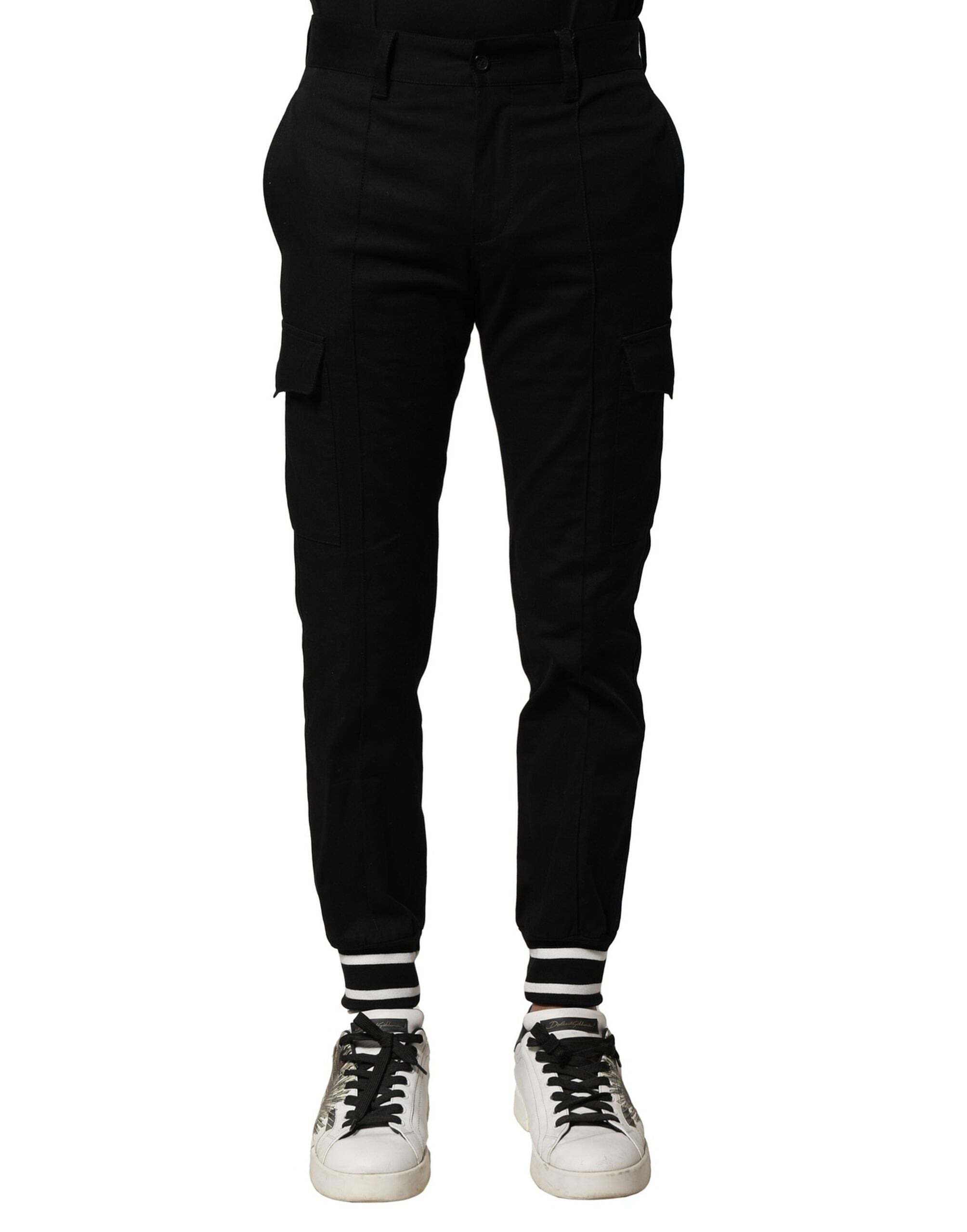 Black Cotton Cargo Joggers Men Pants - ventzia