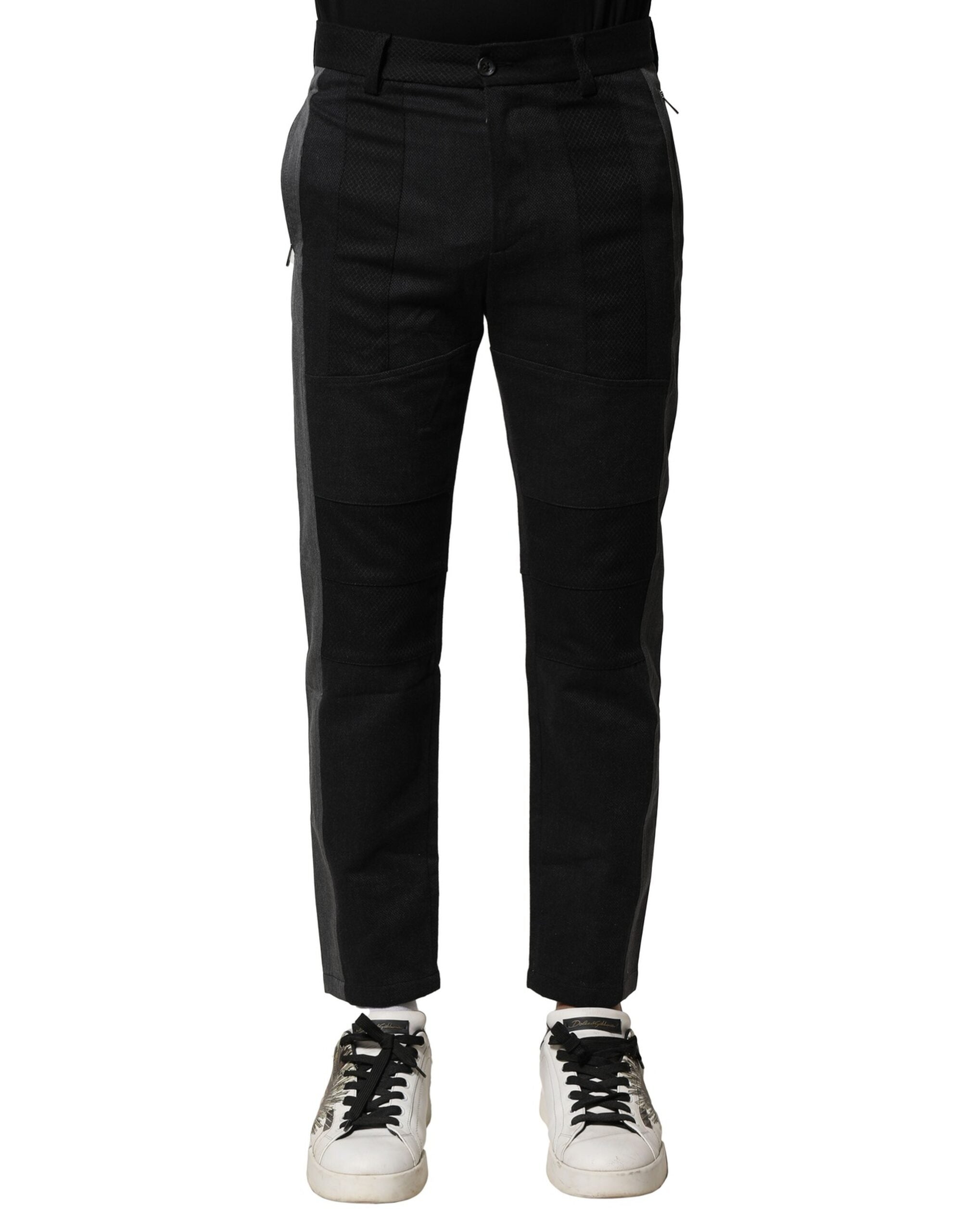 Black Gray Cotton Tapered Men Pants - ventzia