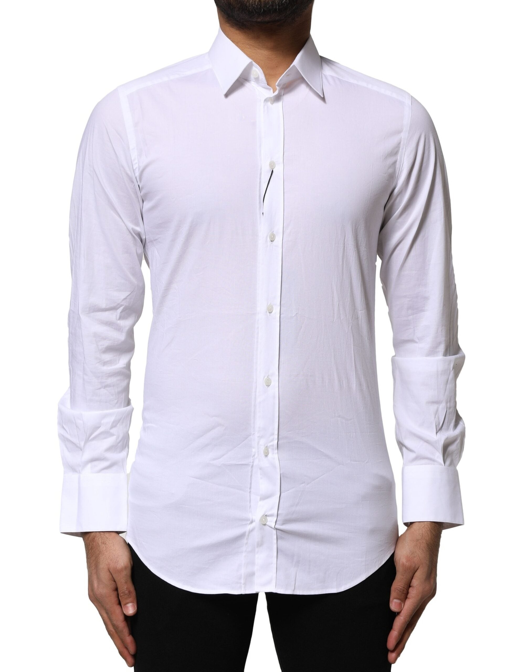 White Cotton GOLD Long Sleeves Dress Shirt - ventzia