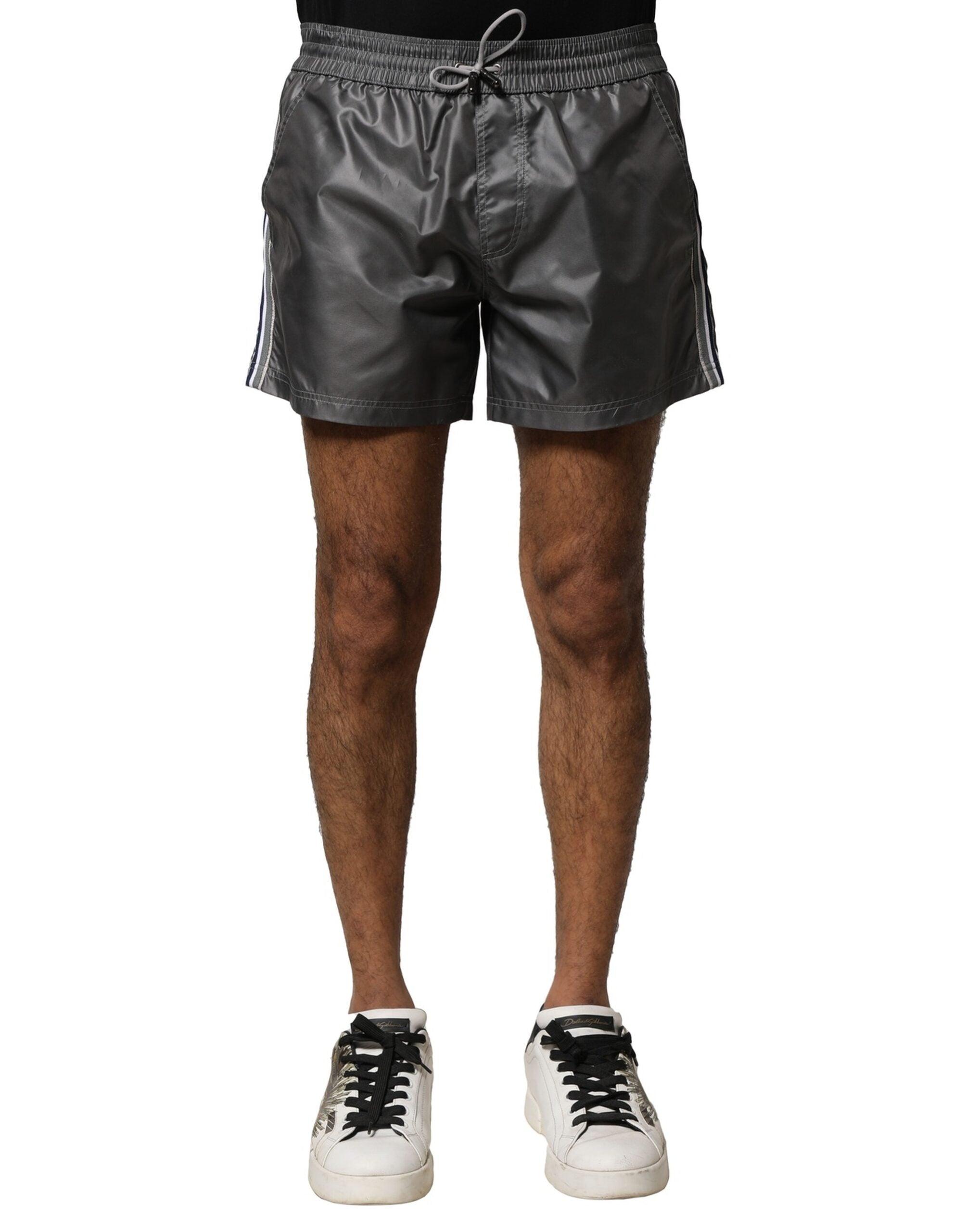 Gray Polyester Mid Waist Casual Bermuda Shorts - ventzia