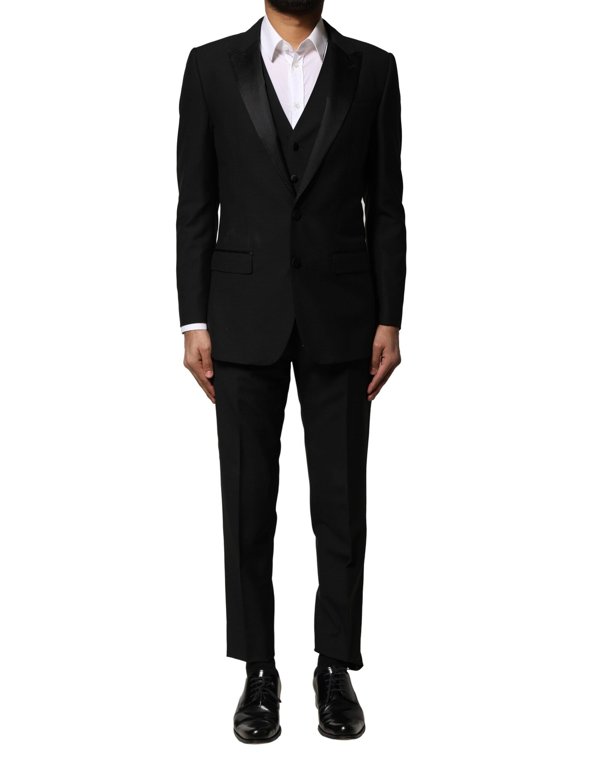 Black Wool 3 Piece Single Breasted Suit - ventzia