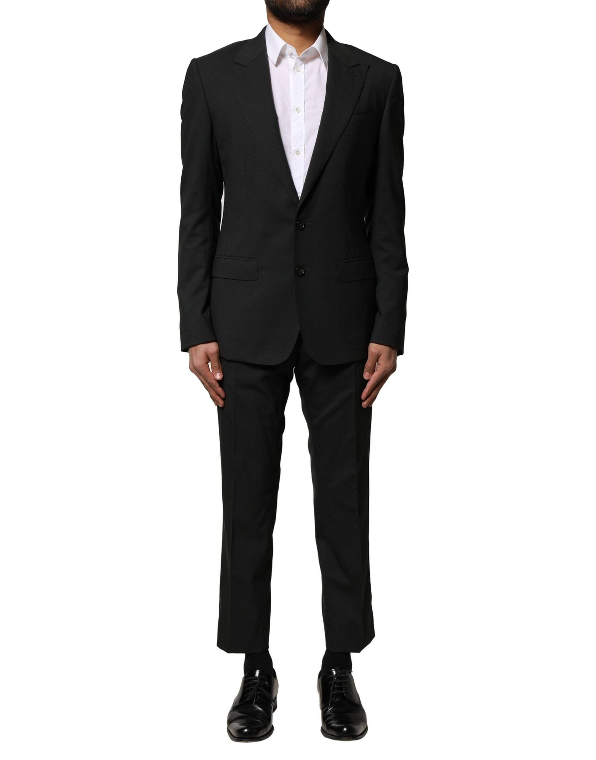Black Wool 2 Piece Single Breasted Suit - ventzia