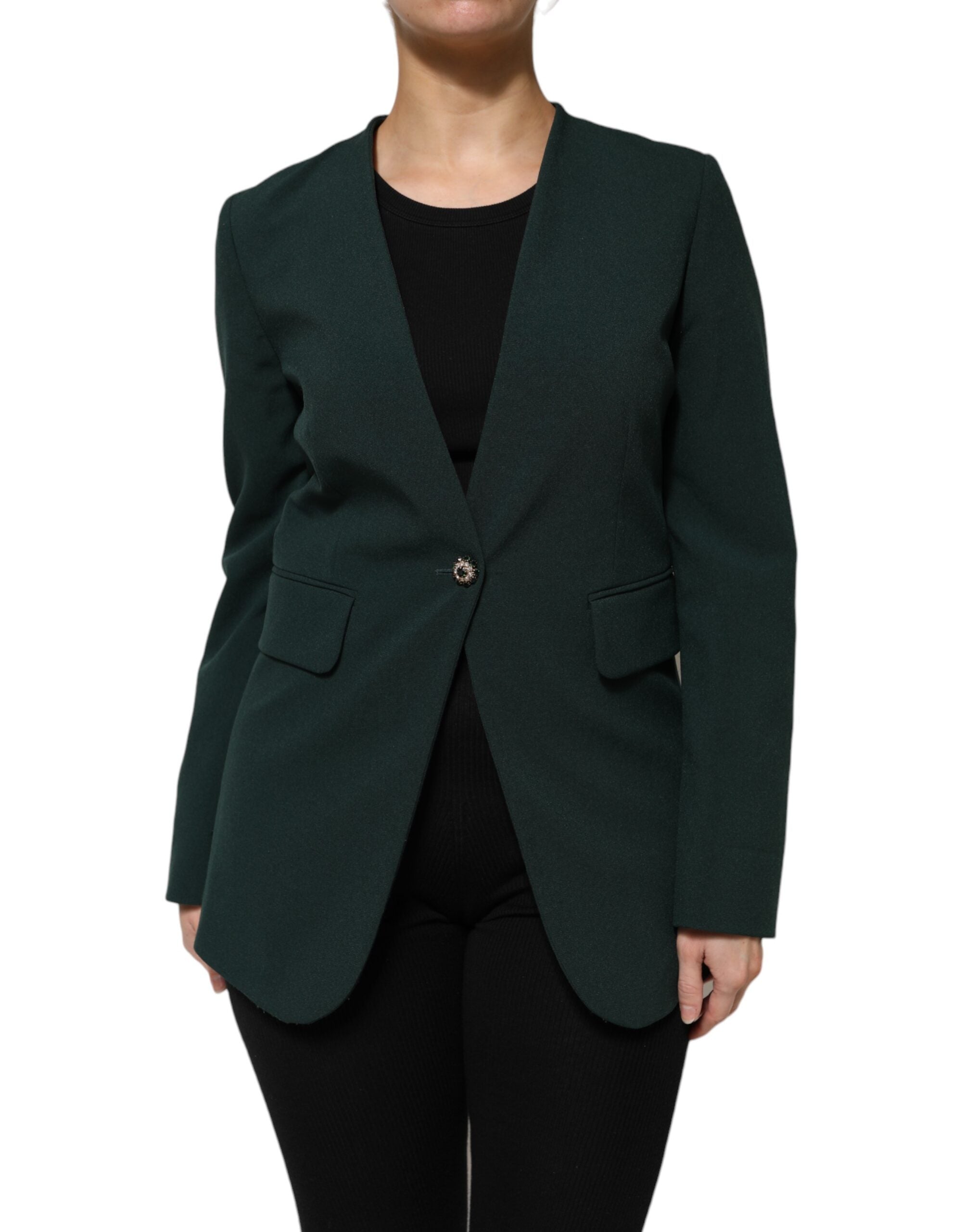Green Single Breasted One Button Coat Jacket - ventzia