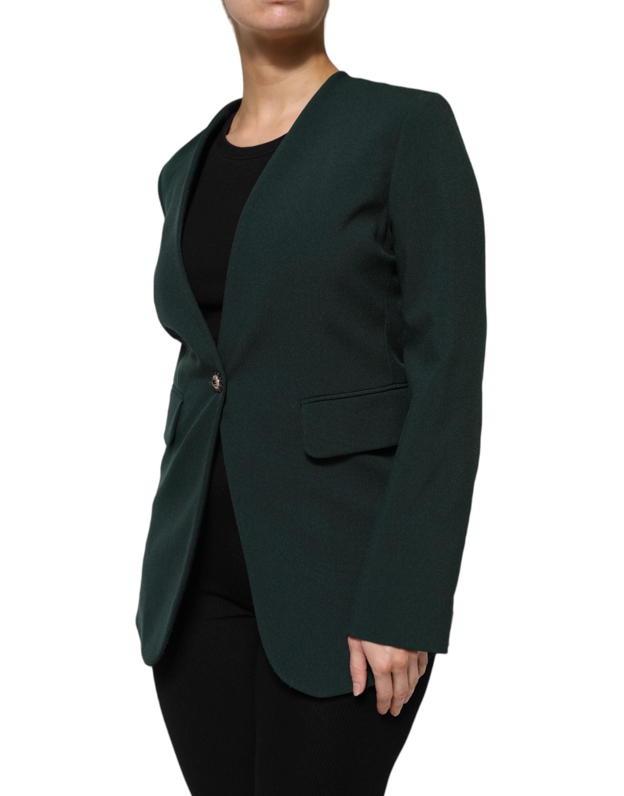 Green Single Breasted One Button Coat Jacket - ventzia