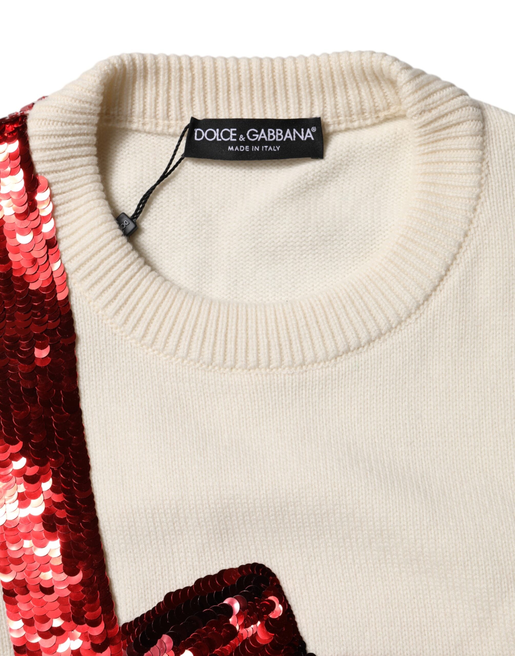 White Sequined Crew Neck Pullover Sweater - ventzia