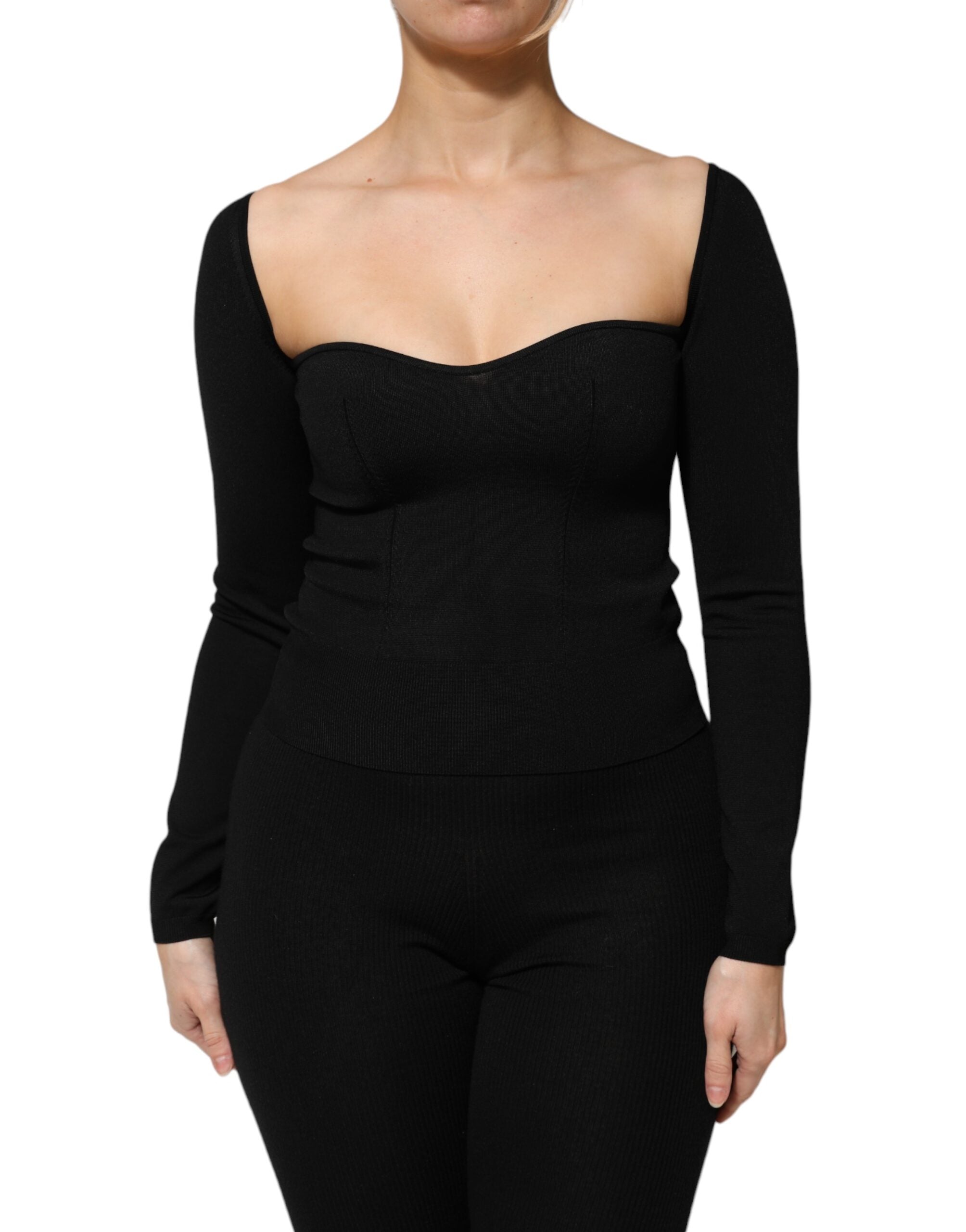 Black Viscose Long Sleeve Pullover Blouse Top - ventzia