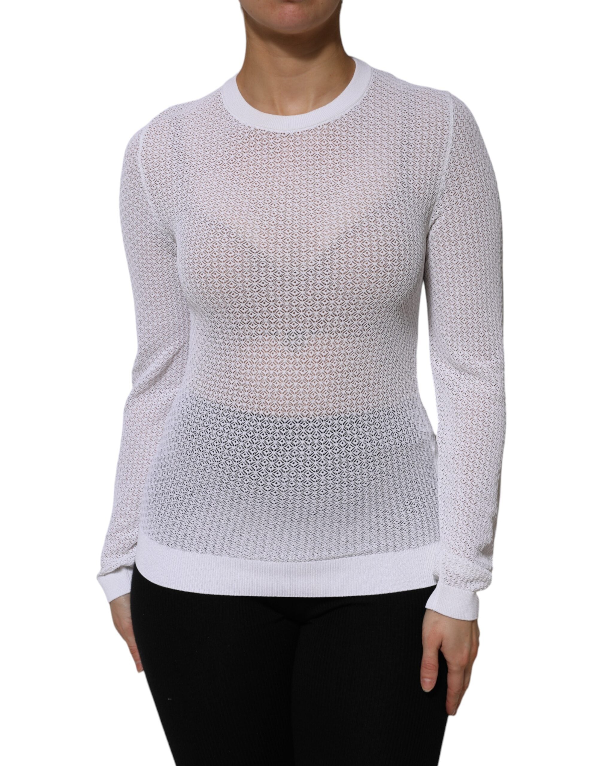 White Round Neck Long Sleeves Pullover Top - ventzia