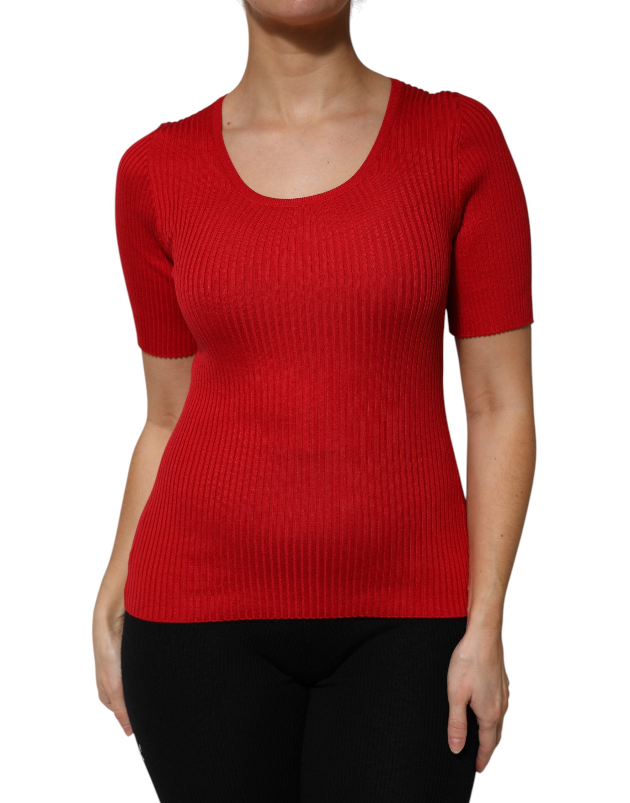 Red Round Neck Short Sleeves Pullover Top - ventzia