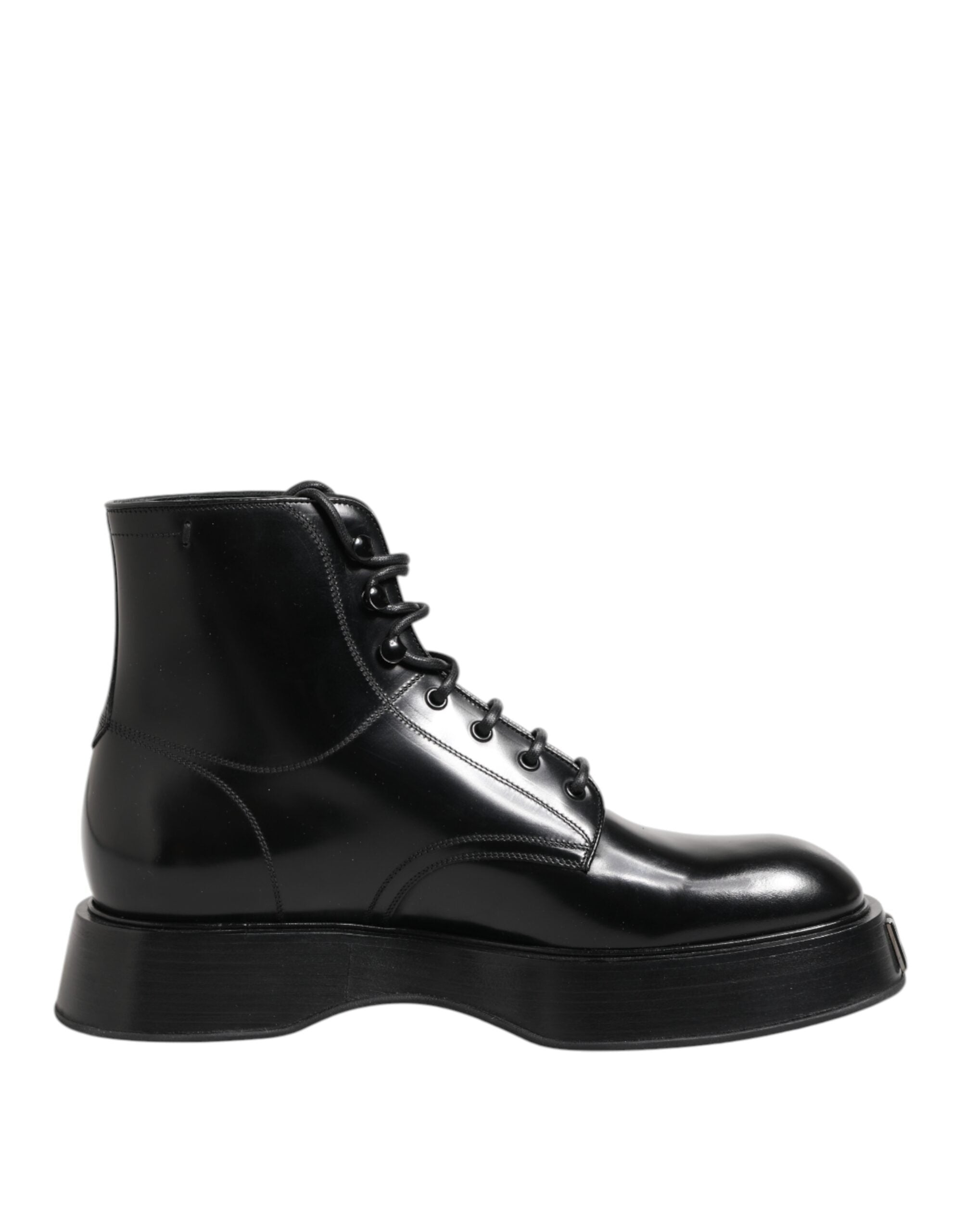 Black Leather Logo Ankle Boots Lace Up Shoes - ventzia