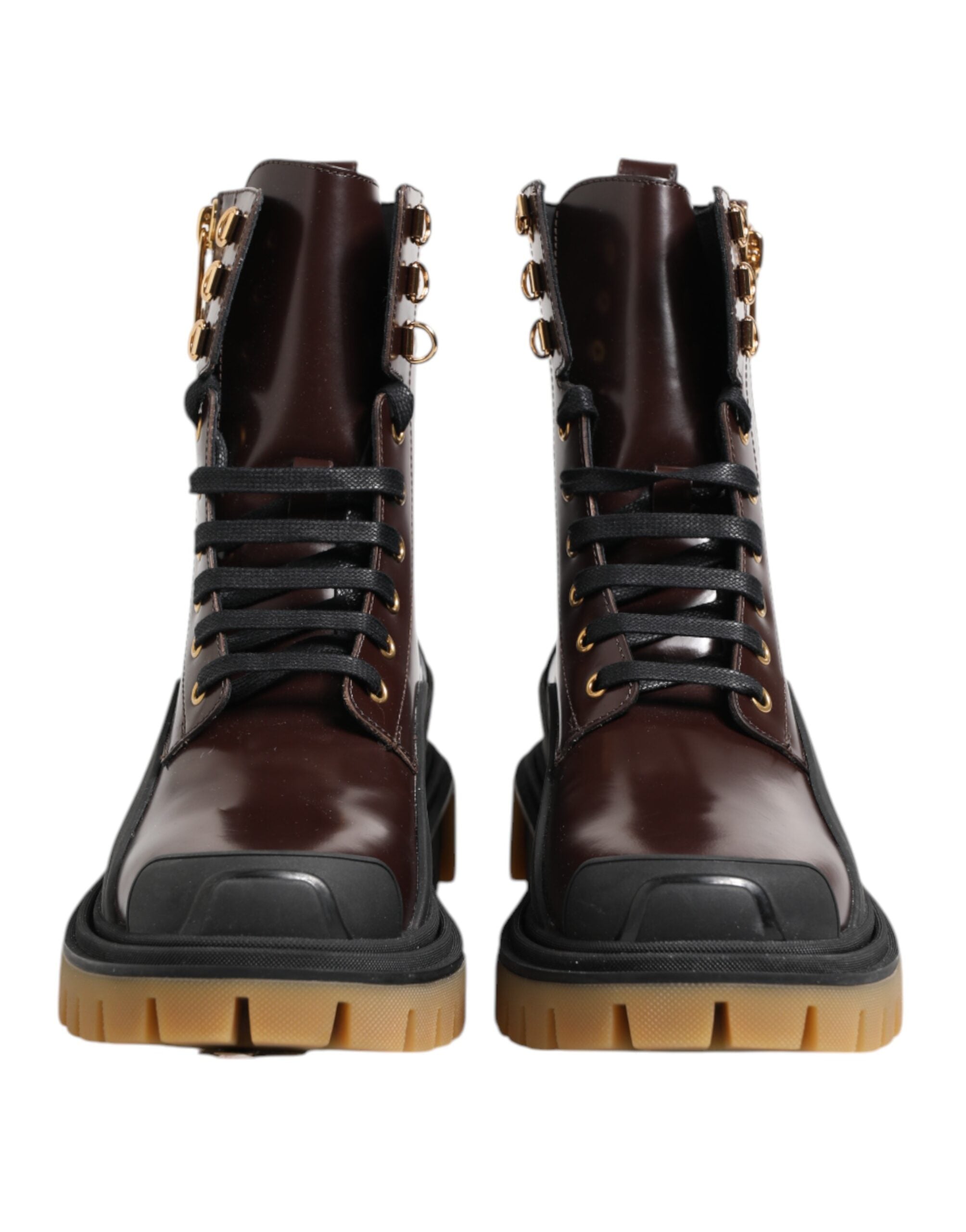 Brown Black Leather Boots Zipper Lace Up Shoes - ventzia