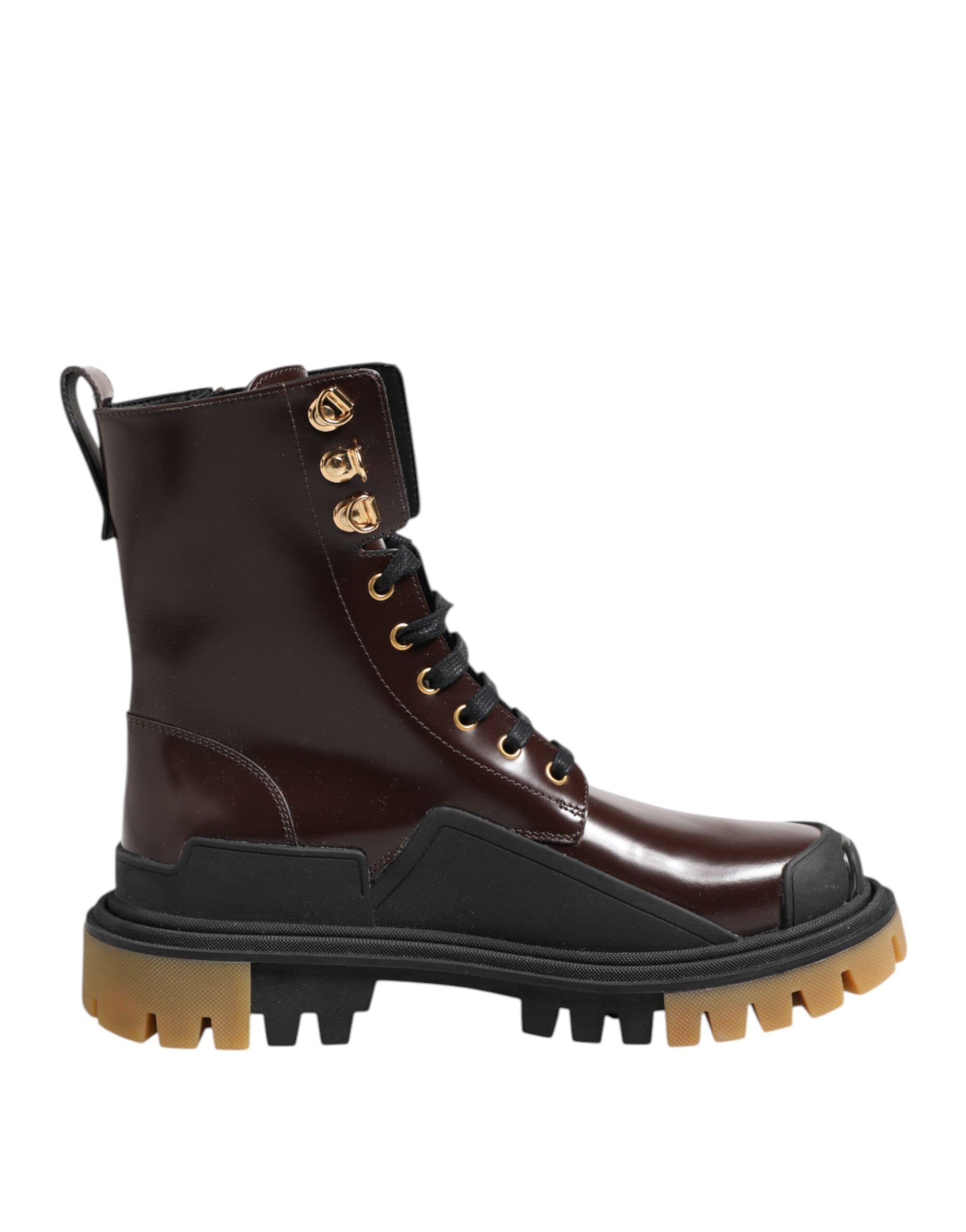 Brown Black Leather Boots Zipper Lace Up Shoes - ventzia