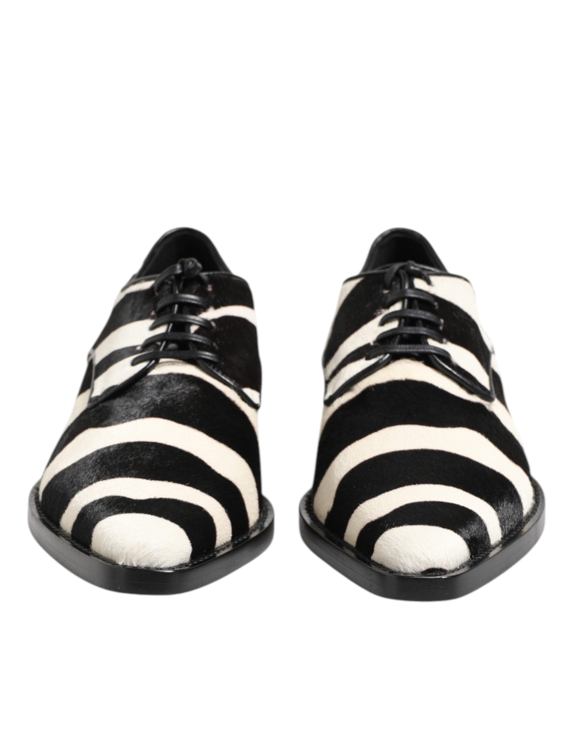 Black White Zebra Pony Fur Dress Shoes - ventzia
