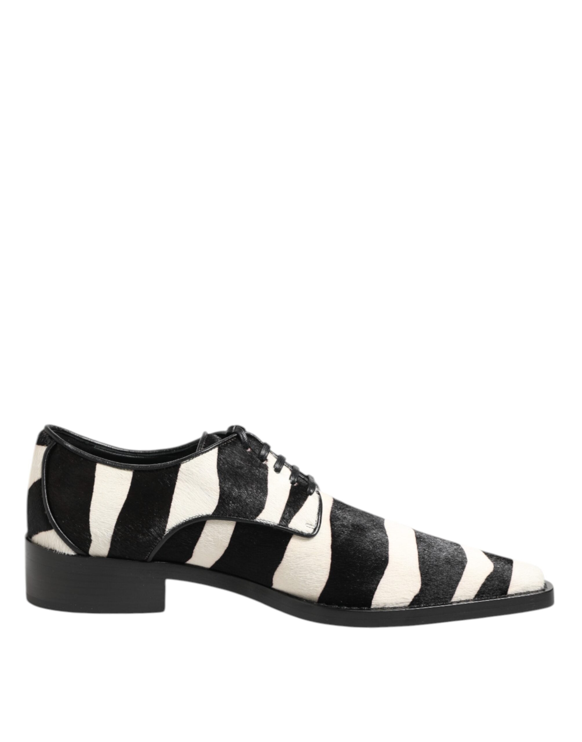 Black White Zebra Pony Fur Dress Shoes - ventzia