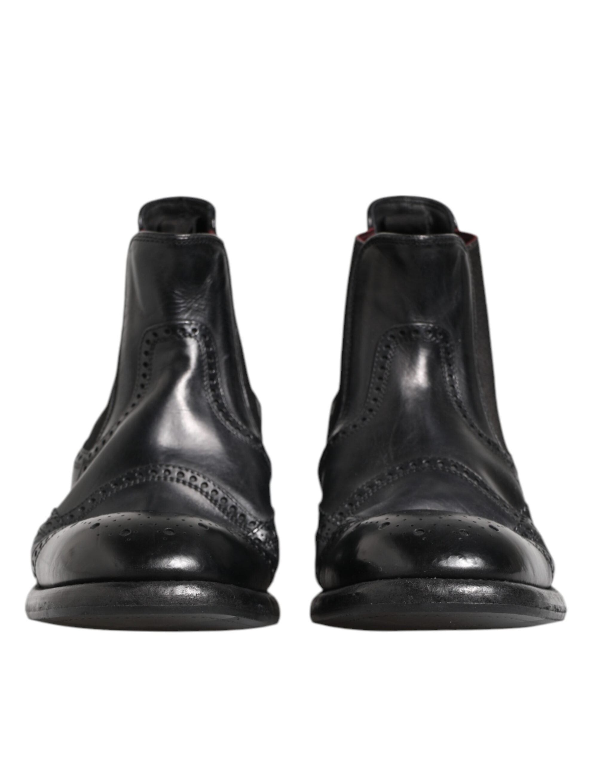 Black Leather Ankle Boots Slip On Shoes - ventzia