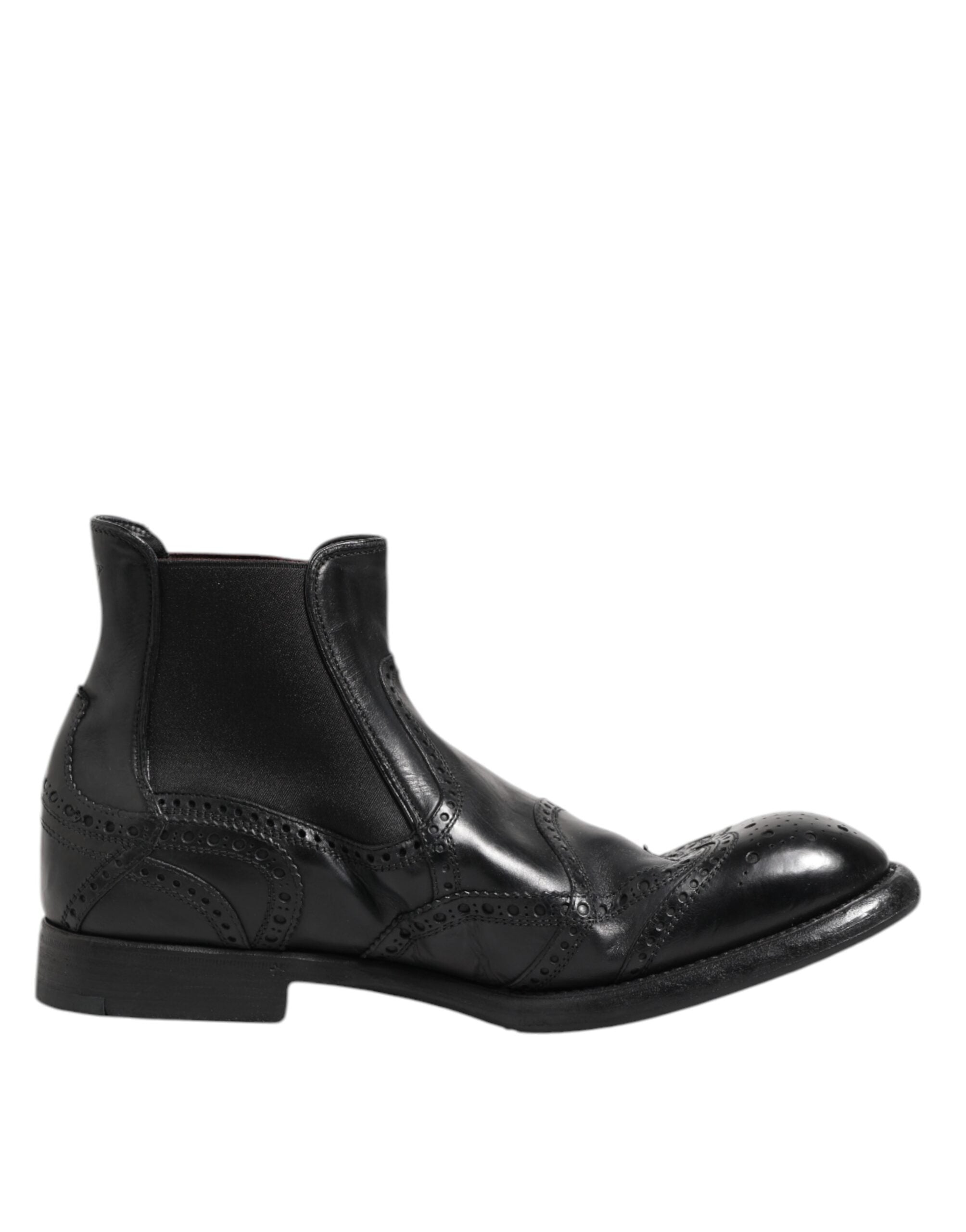 Black Leather Ankle Boots Slip On Shoes - ventzia