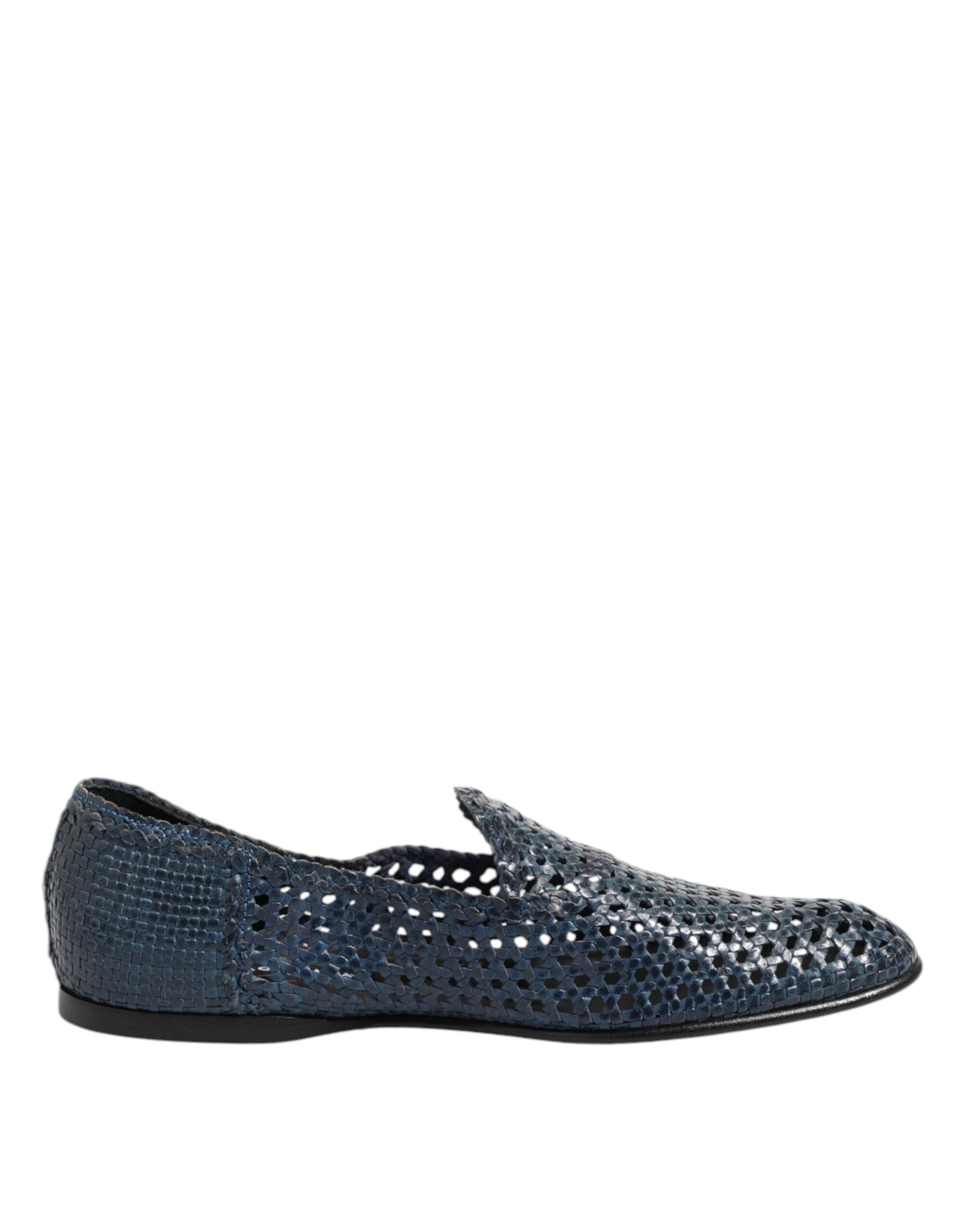 Blue Woven Leather Slip On Loafers Shoes - ventzia