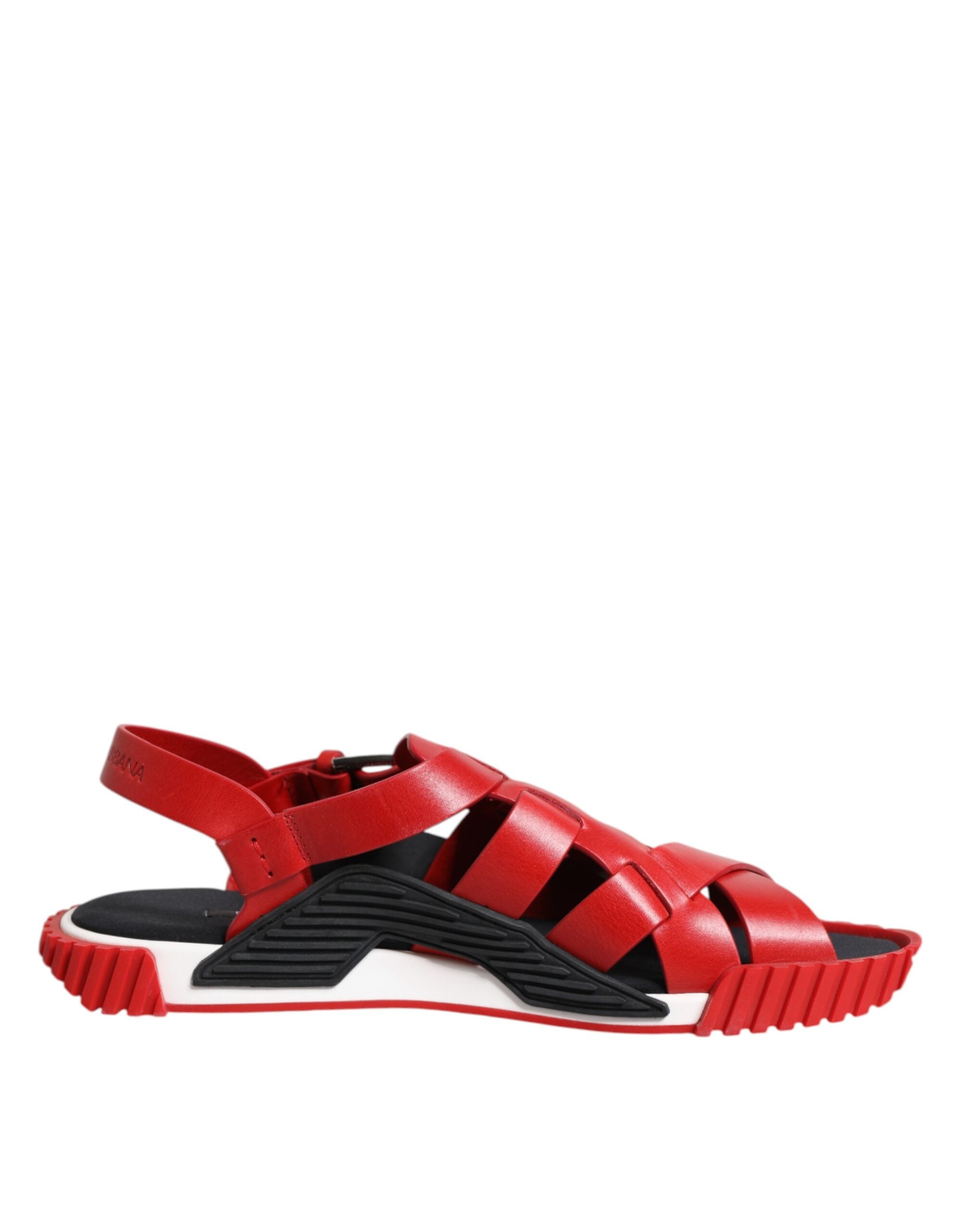 Red Black Leather Ankle Strap Sandals Shoes - ventzia