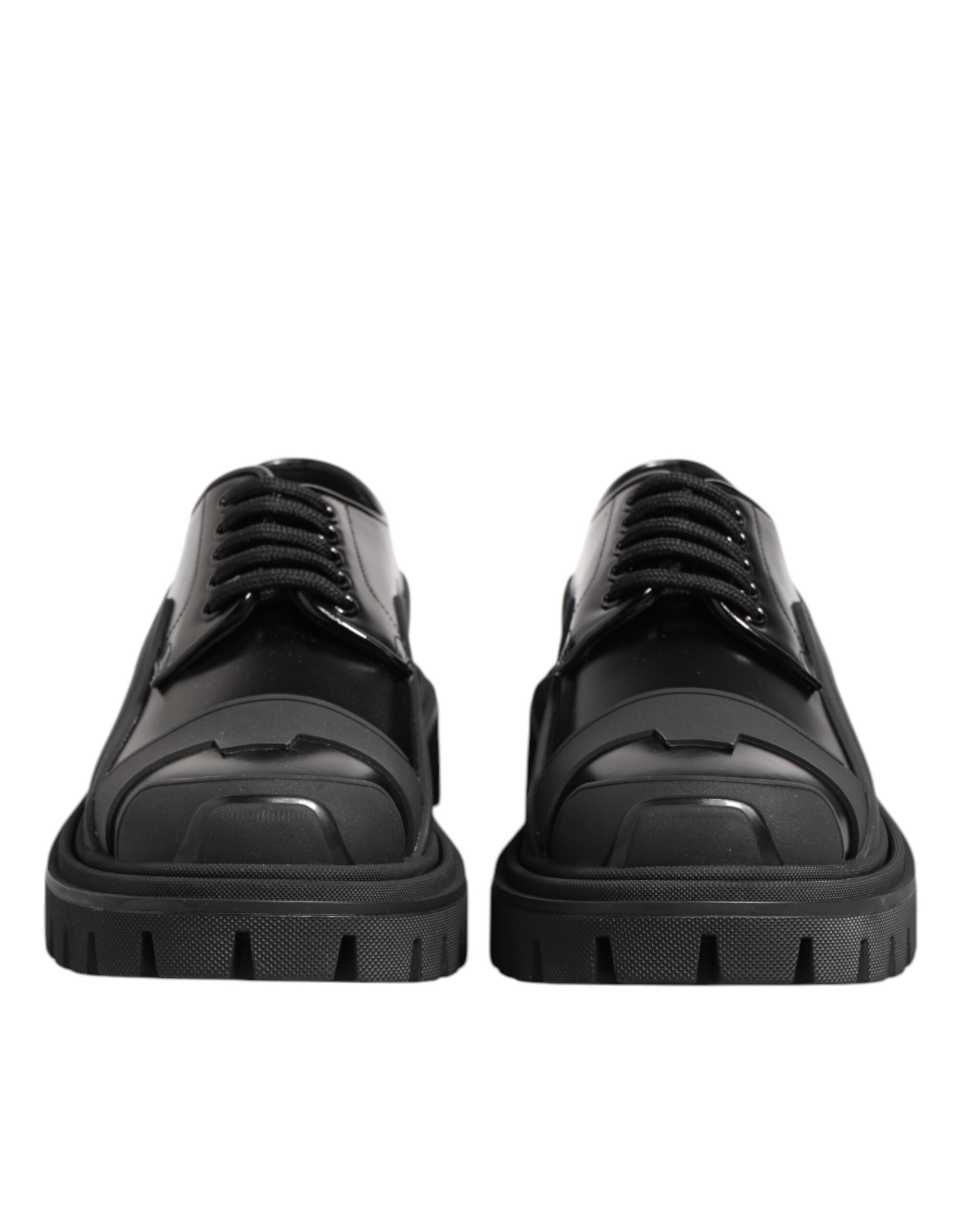 Black Patent Leather Trekking Derby Shoes - ventzia