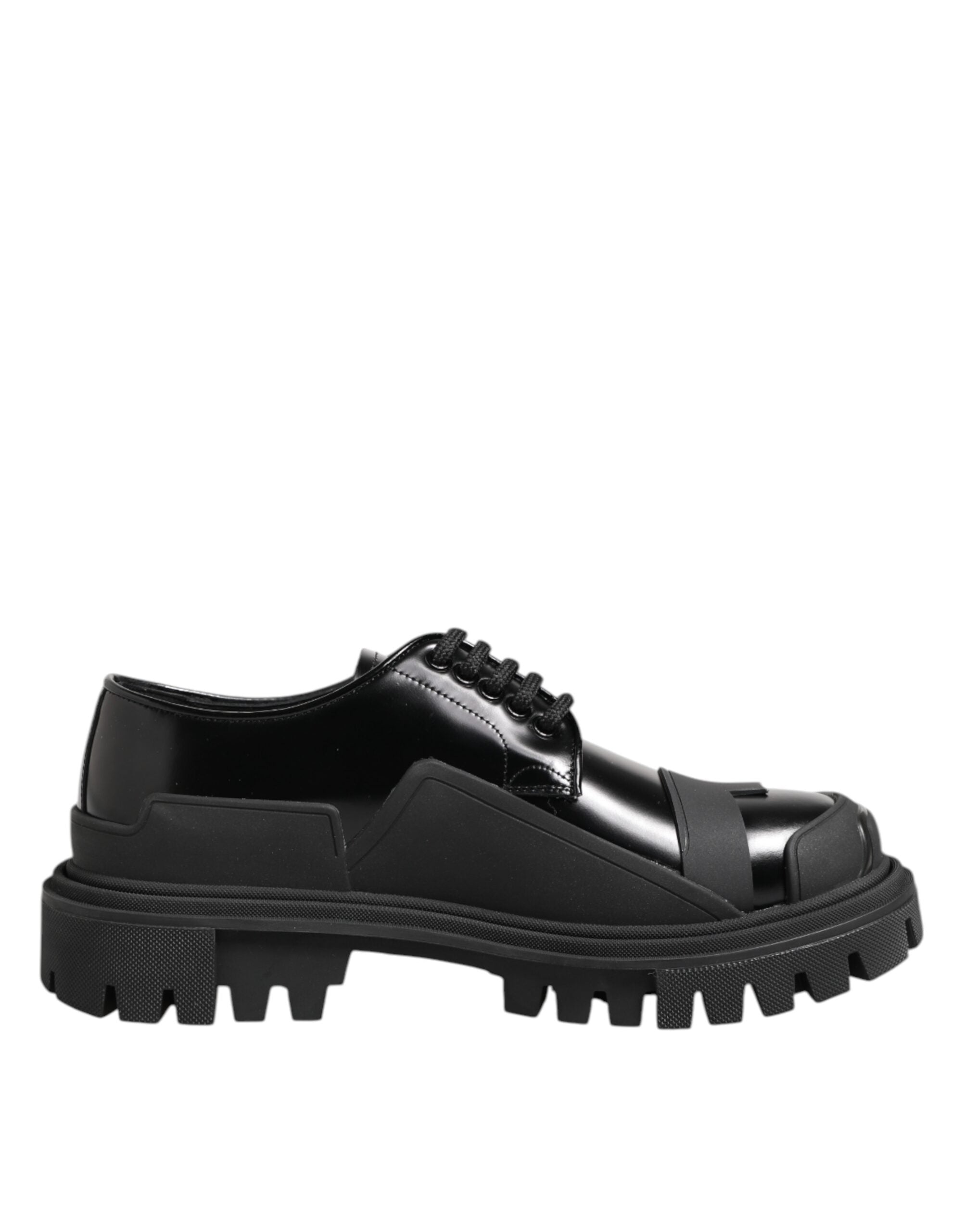 Black Patent Leather Trekking Derby Shoes - ventzia