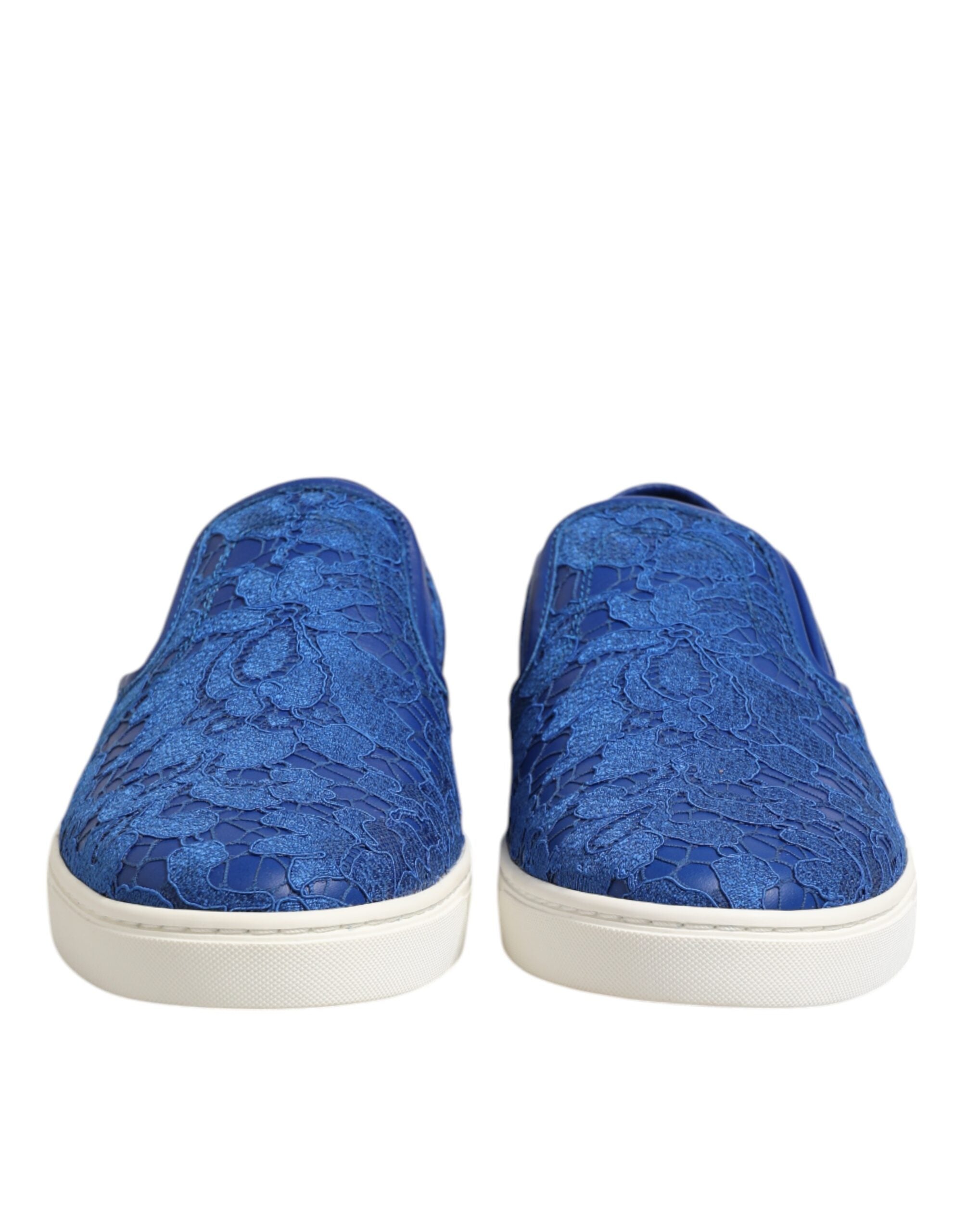 Blue Leather Lace Slip On Sneaker Shoes - ventzia
