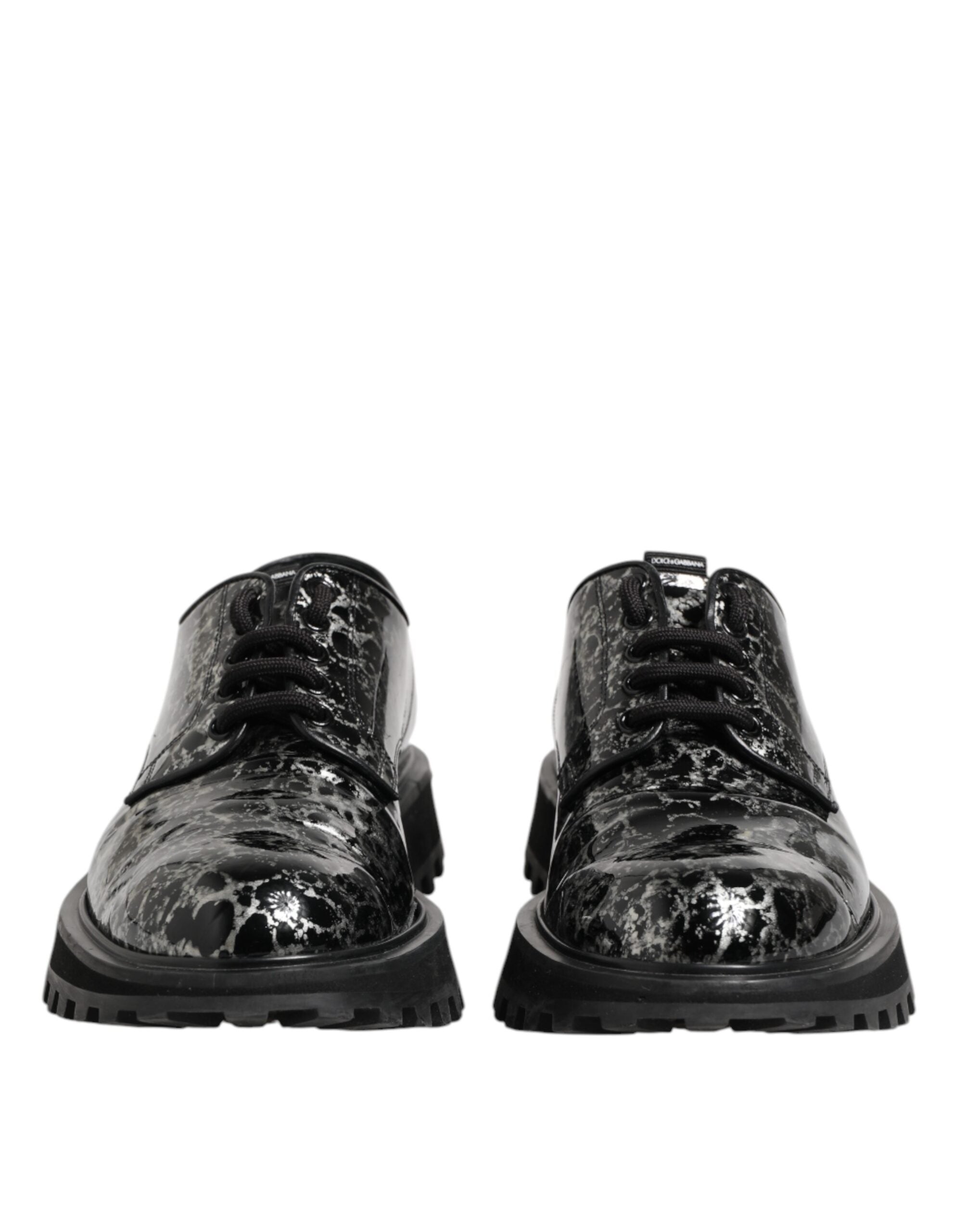 Black White Calfskin Chunky Derby Shoes - ventzia