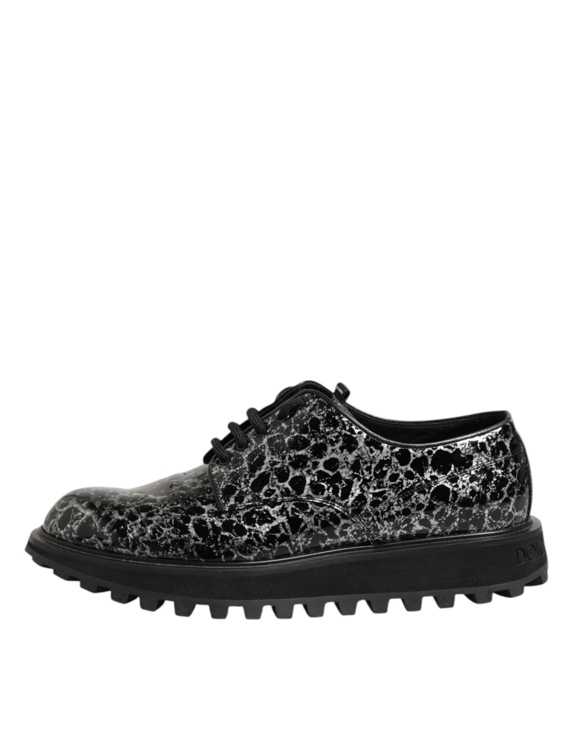 Black White Calfskin Chunky Derby Shoes - ventzia