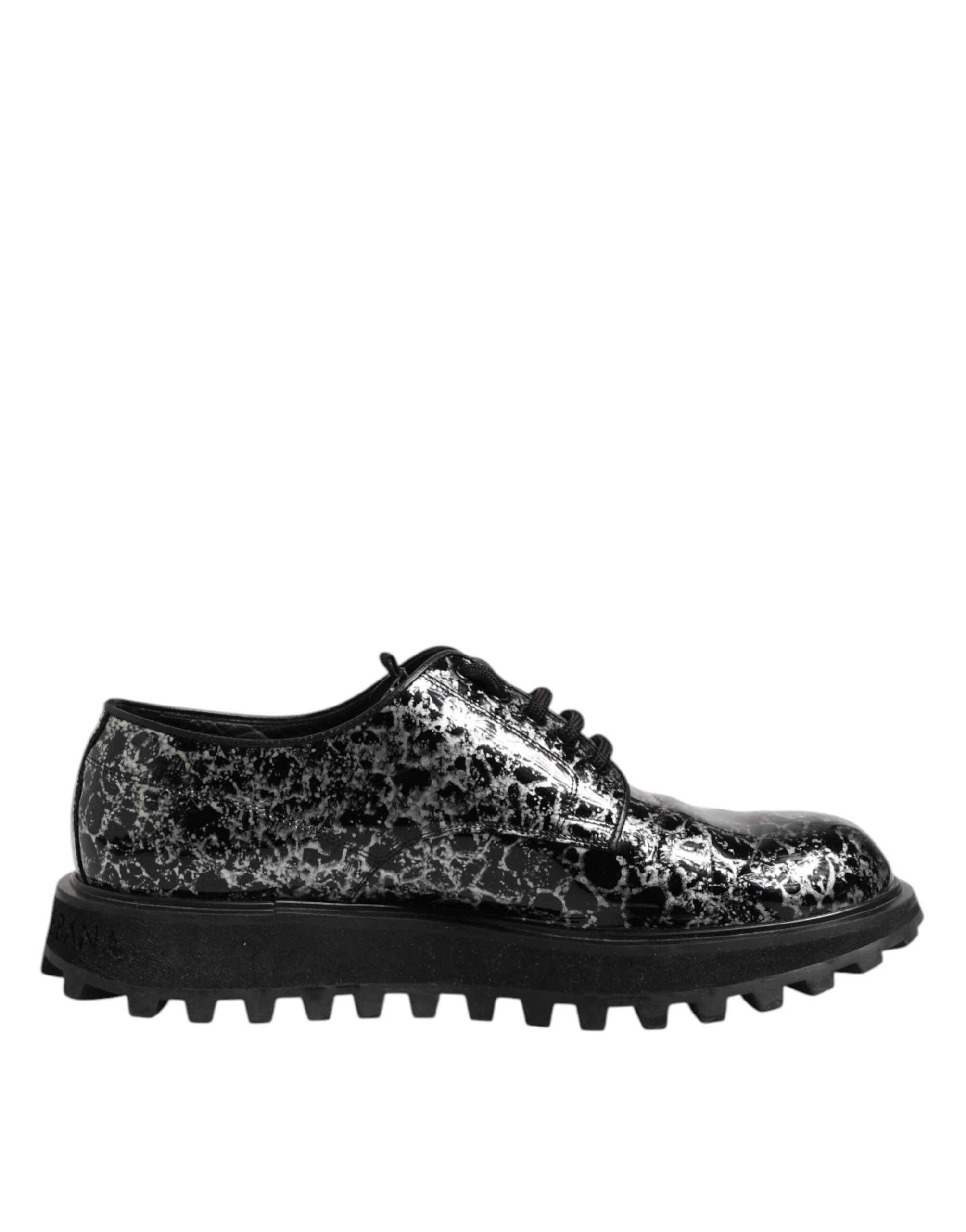 Black White Calfskin Chunky Derby Shoes - ventzia