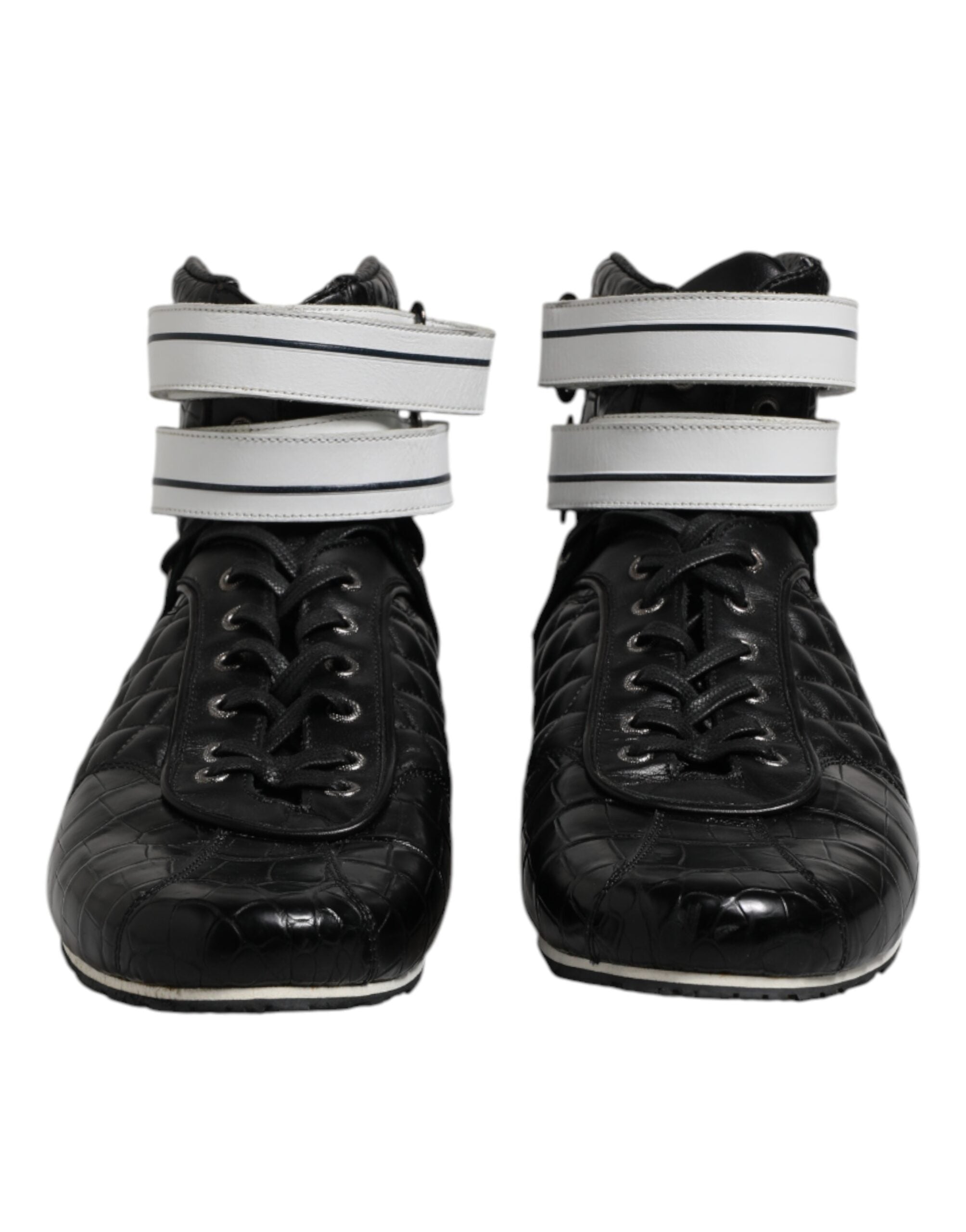 Black Quilted Leather Lace Up Sneakers Shoes - ventzia